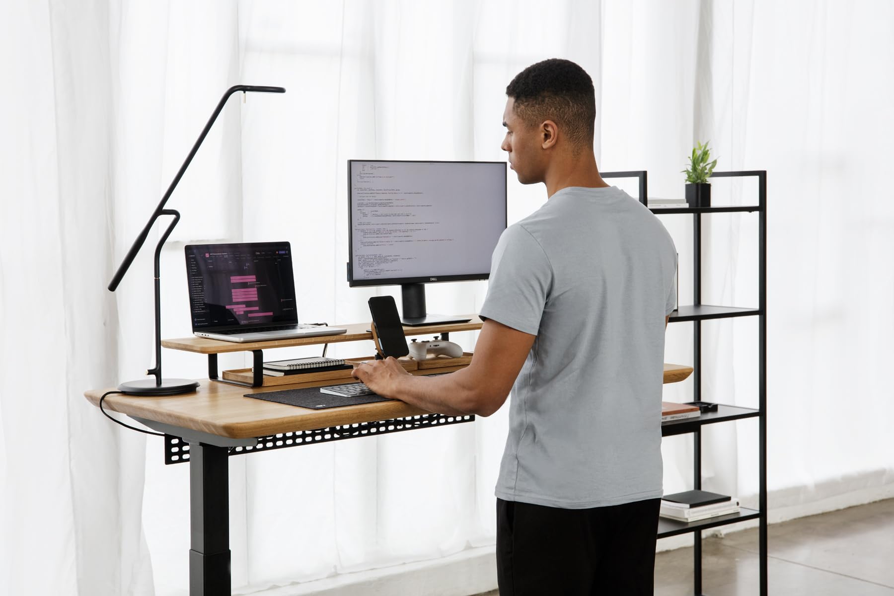 Oakywood Dual Monitor Stand - Handmade in EU - Natural Wood Monitor Riser for Desk - Laptop & Computer Accessories - 220 lbs (100 kg) Capacity - 41.3