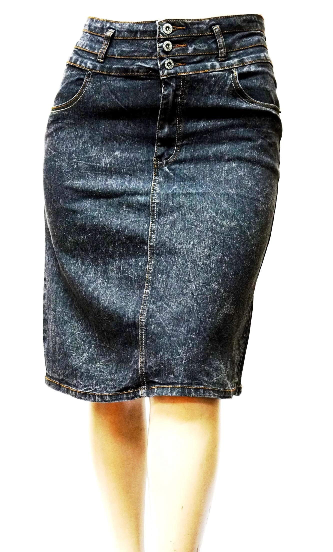 Jack David Women's Plus Size Blue & Black Stretch Denim Skirt - Curvy Fit Soft Comfortable Jeans Skirt Size 2X - Perfect for Casual Wear, Office Outfits & Weekend Shopping (Style: BE-Girl Snow Black 75575X)
