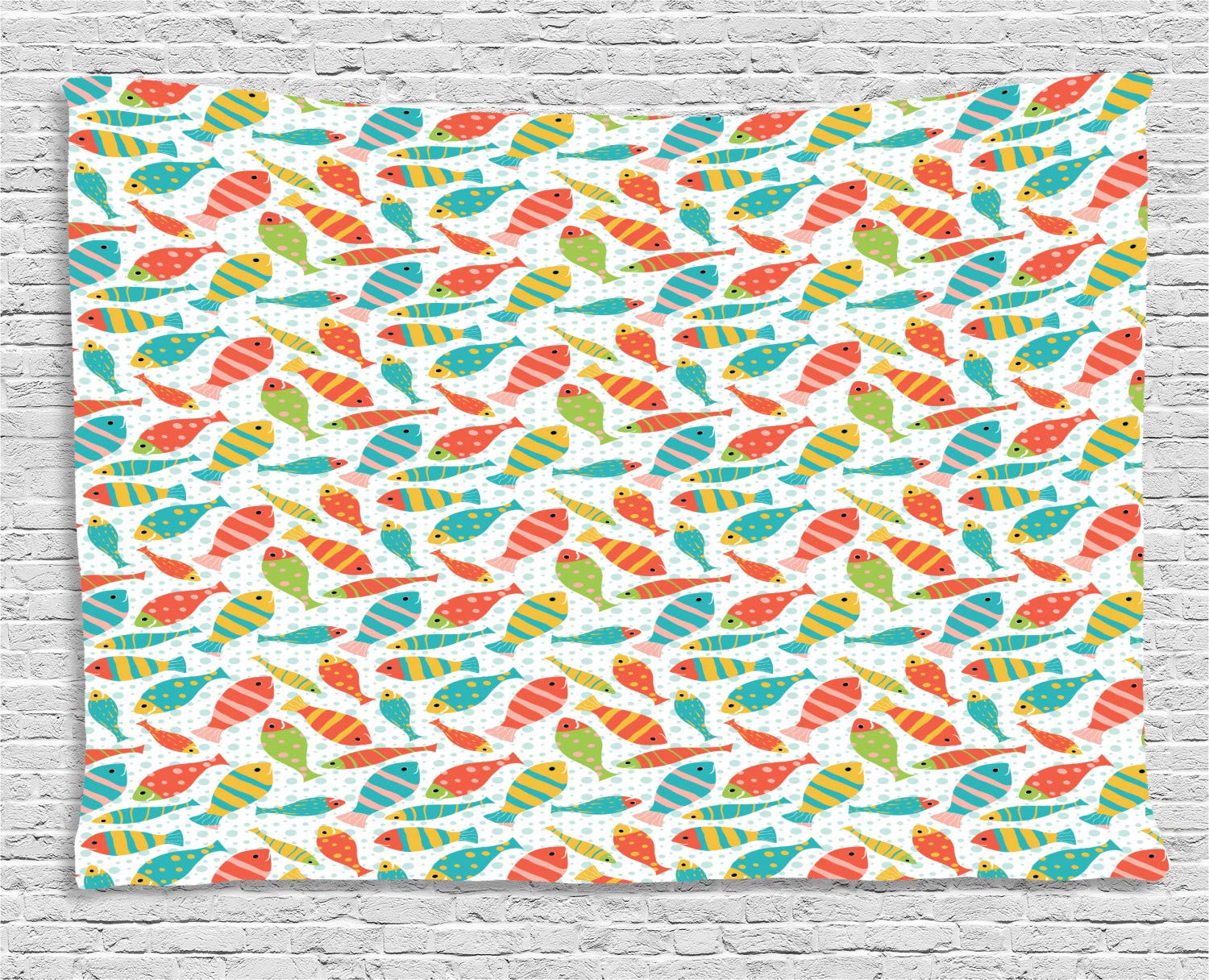 Ambesonne Colorful Smiling Fish Tapestry - Whimsical Underwater Theme Wall Hanging Decor for Bedroom, Living Room, Dorm - 60