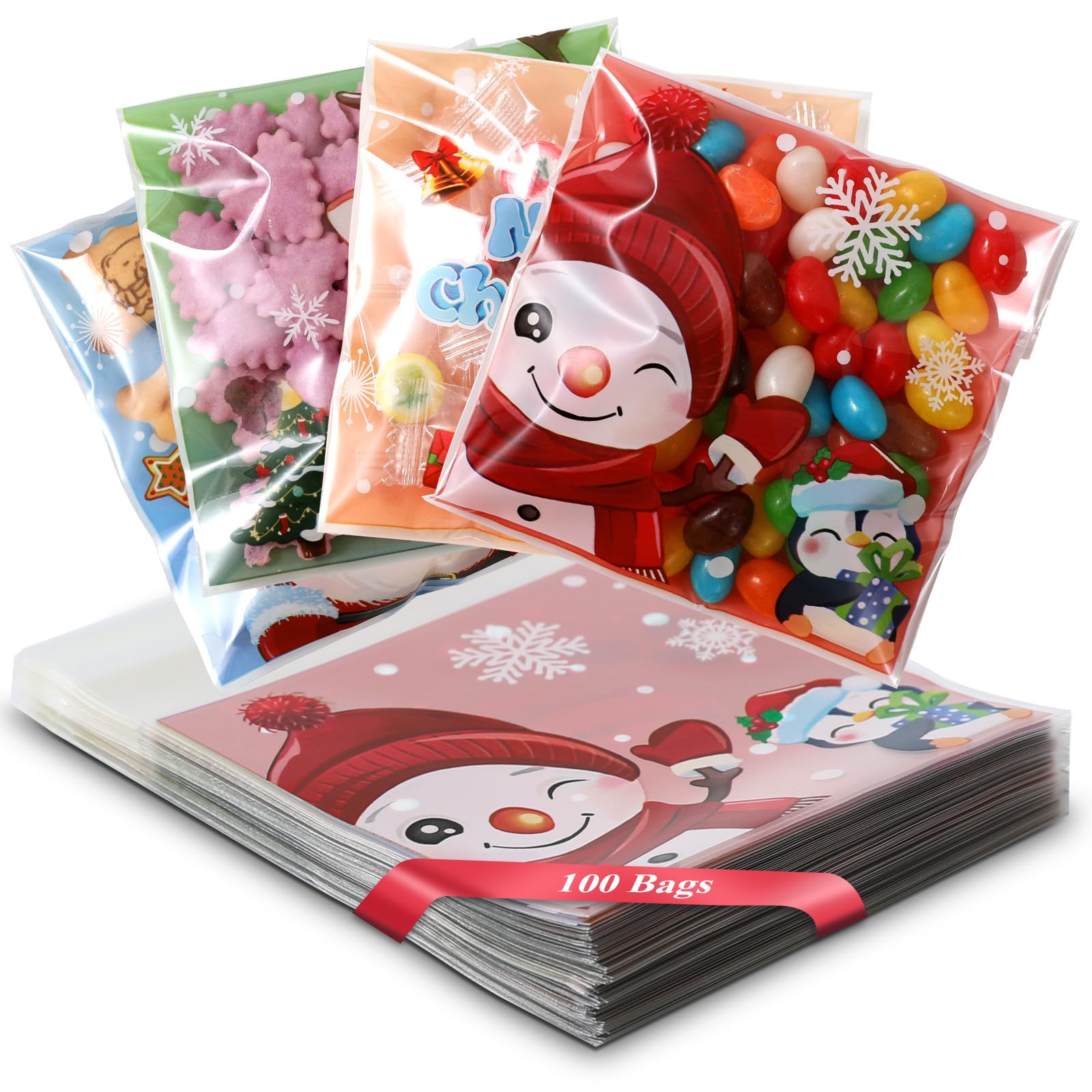 idolpack 100 Pack 4x4 Inch Clear Resealable Christmas Cellophane Gift Bags for Cookies, Candies & Bakery Treats - Perfect for Holiday Gifting, Party Favors & DIY Gift Wrapping