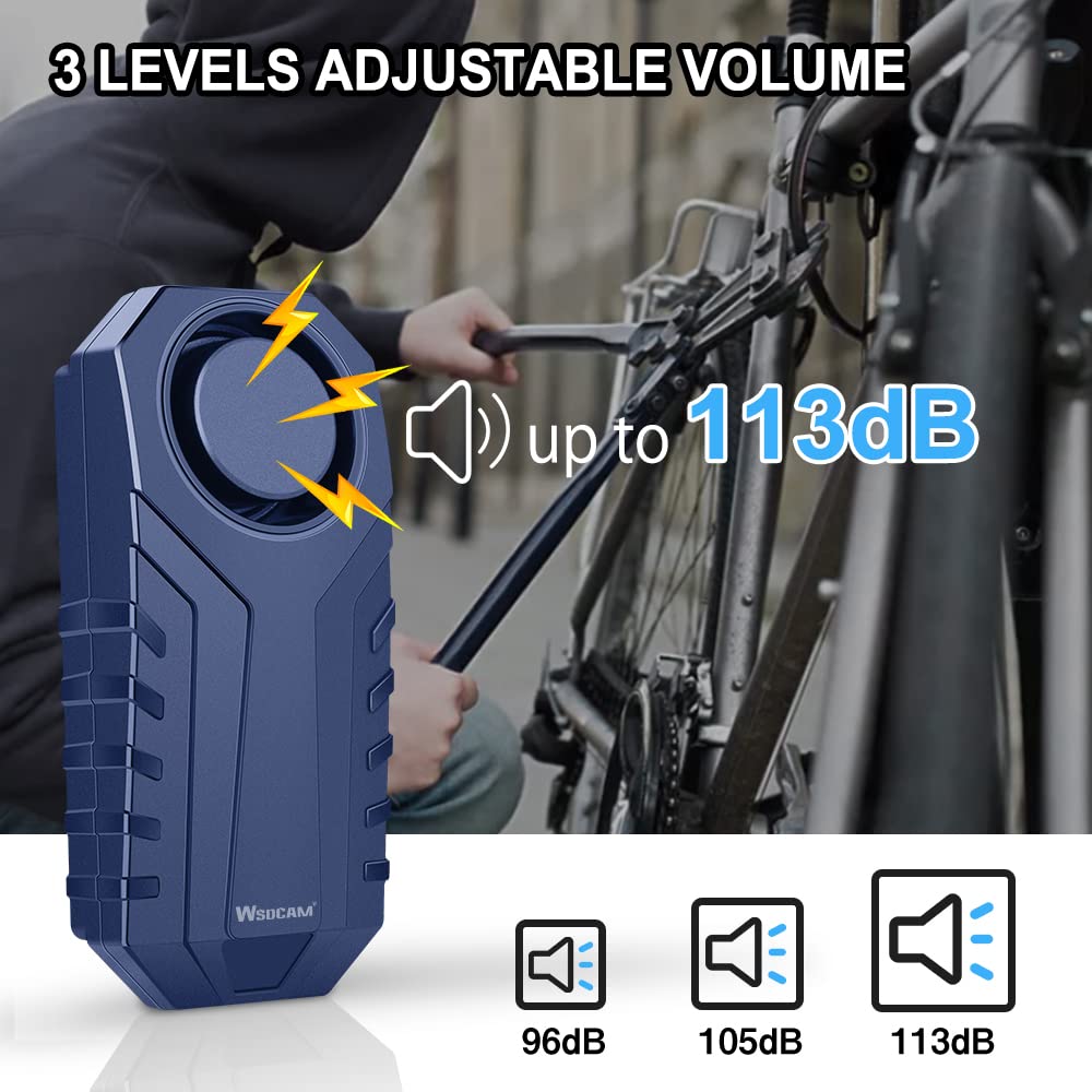 WSDCAM 113dB Wireless Bike Alarm - Anti-Theft Vibration & Motion Sensor Security System for Motorcycles & Bicycles - Waterproof Vehicle Alarm with Remote Control (No Heat Resistance) - Perfect for Parking Lots, Garages & Outdoor Protection