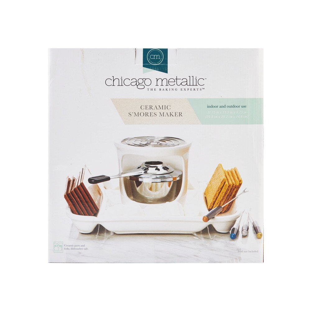 Chicago Metallic S'mores Maker - Portable Campfire Dessert Kit for Indoor & Outdoor Use - Perfect for Backyard BBQs, Camping Trips & Family Gatherings - White Small Size