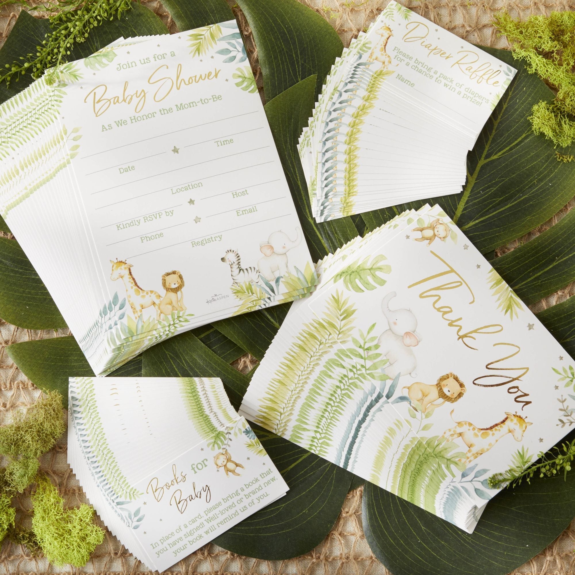 Adorable Safari Baby Shower Invitations & Thank You Cards Set - 20-Piece Jungle Theme Stationery for Gender Reveal & Newborn Celebration