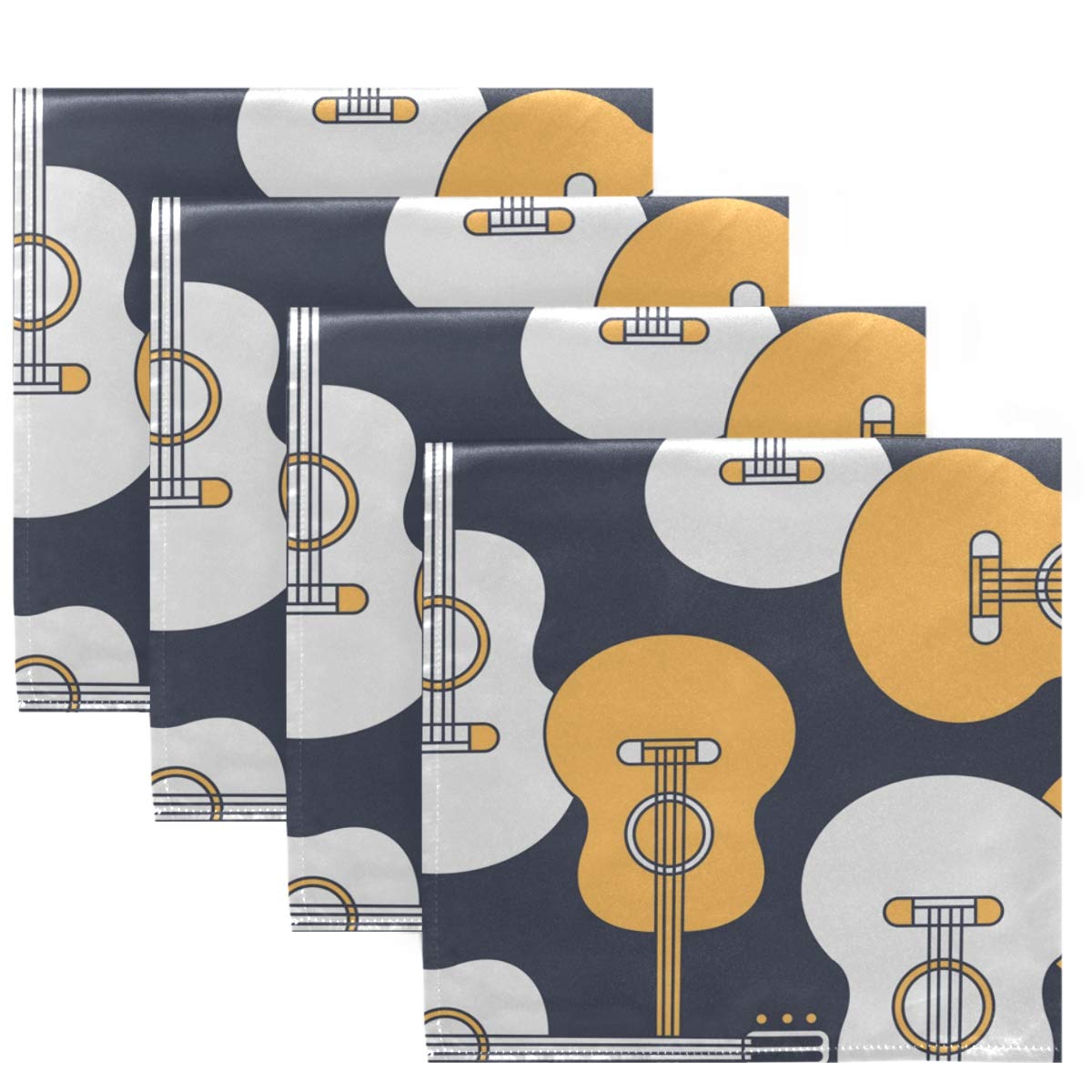 Premium Washable Cloth Napkins Set of 4 - 20x20 Inch Reusable Dinner Napkins with Guitar Musical Instrument Design for Restaurants, Parties & Home Decor | Perfect for Fine Dining, Wedding Receptions & Holiday Table Settings