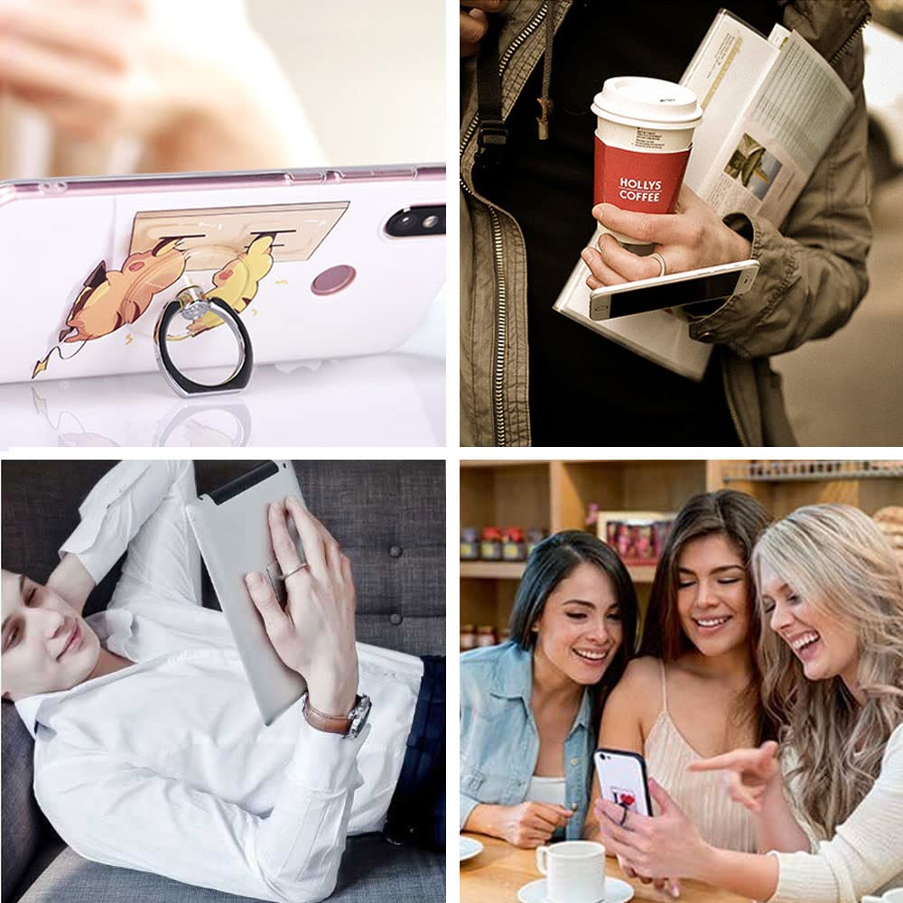 5-Pack Silver & Clear Phone Ring Holder Stand - 360° Rotating Kickstand for Phones & Tablets - Secure Grip for Daily Use
