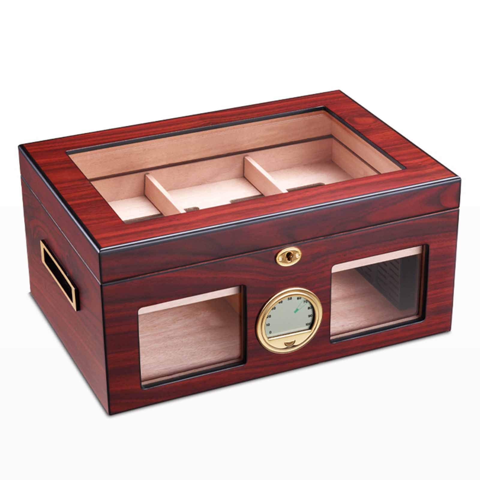 Premium Cedar Cigar Humidor Box with Glass Top, Hygrometer & Divider - Portable Wooden Storage Case Holds 100 Cigars | Ideal for Home, Office & Travel Use | Perfect Gift for Cigar Enthusiasts