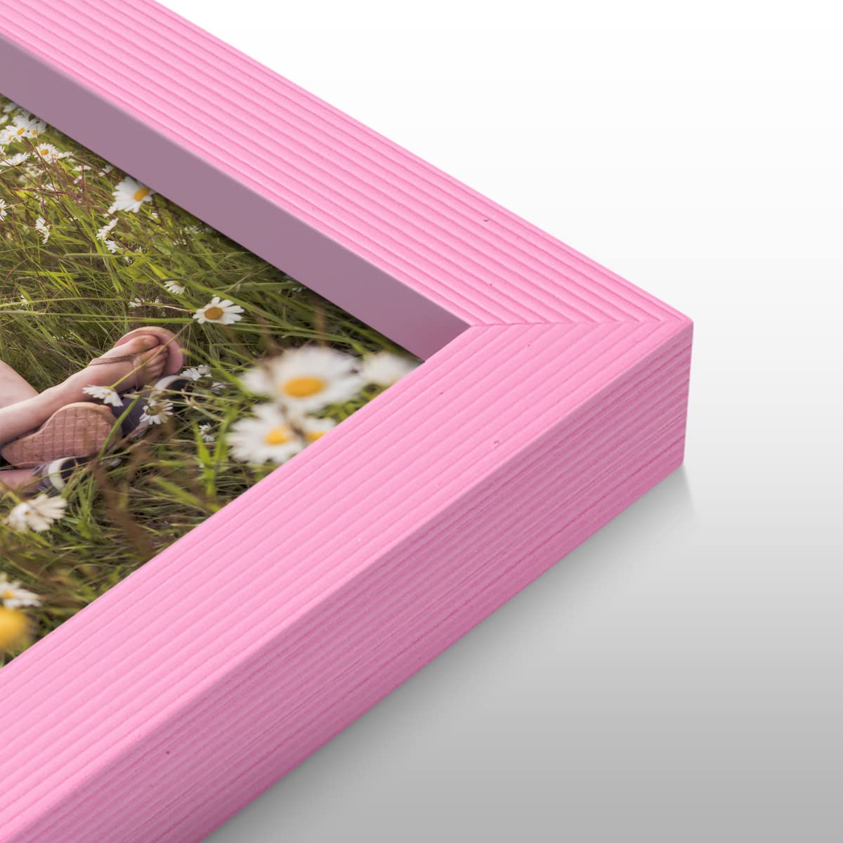12-Piece Custom Photo Prints Set with 8x8 Real Wood Picture Frames | Personalized Photo Collage Kit | Peel & Stick Wall Decor | Pink Frame for Home, Office & Gift Giving