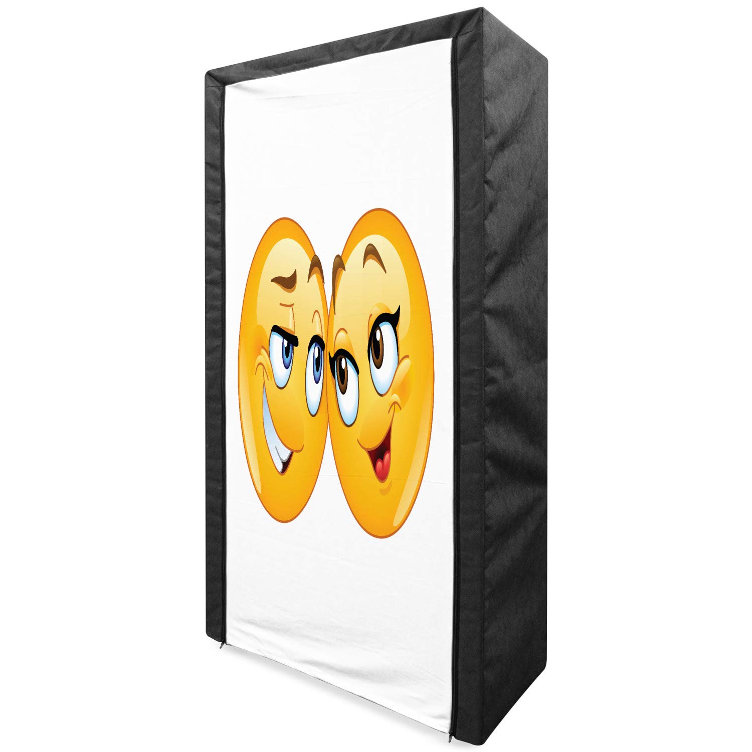 Ambesonne Humor Portable Fabric Wardrobe - Romantic Couple Design Clothing Organizer with Shelves | 33.5 Inch Multicolor Storage Closet for Bedroom, Dorm, or Travel