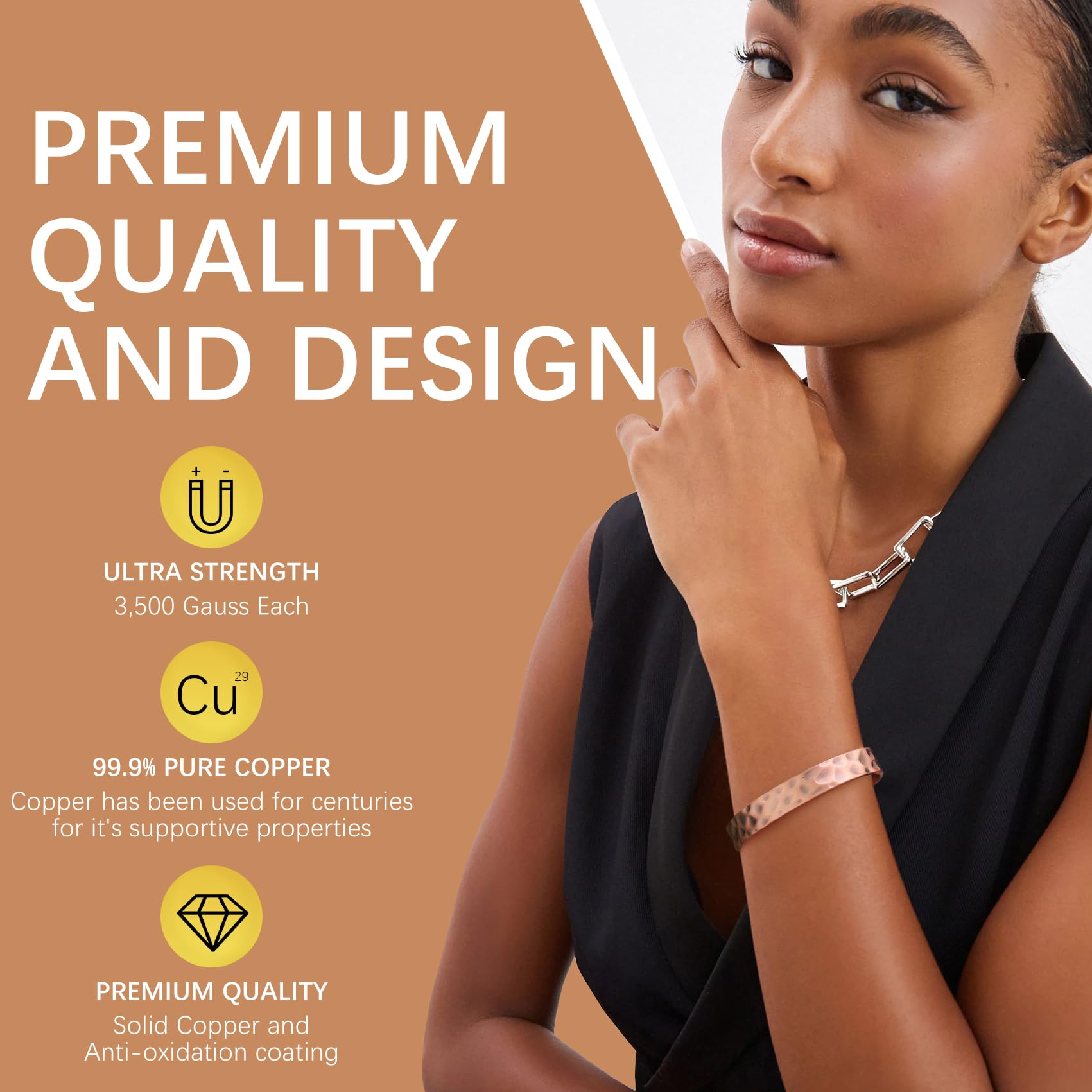 Jecanori 2Pcs Magnetic Copper Bracelets for Women - 100% Pure Copper Cuff Bangle with 3500 Gauss Magnets for Pain Relief & Circulation | Elegant Mother's Day Jewelry Gift for Her | Perfect for Arthritis Relief, Daily Wear & Special Occasions