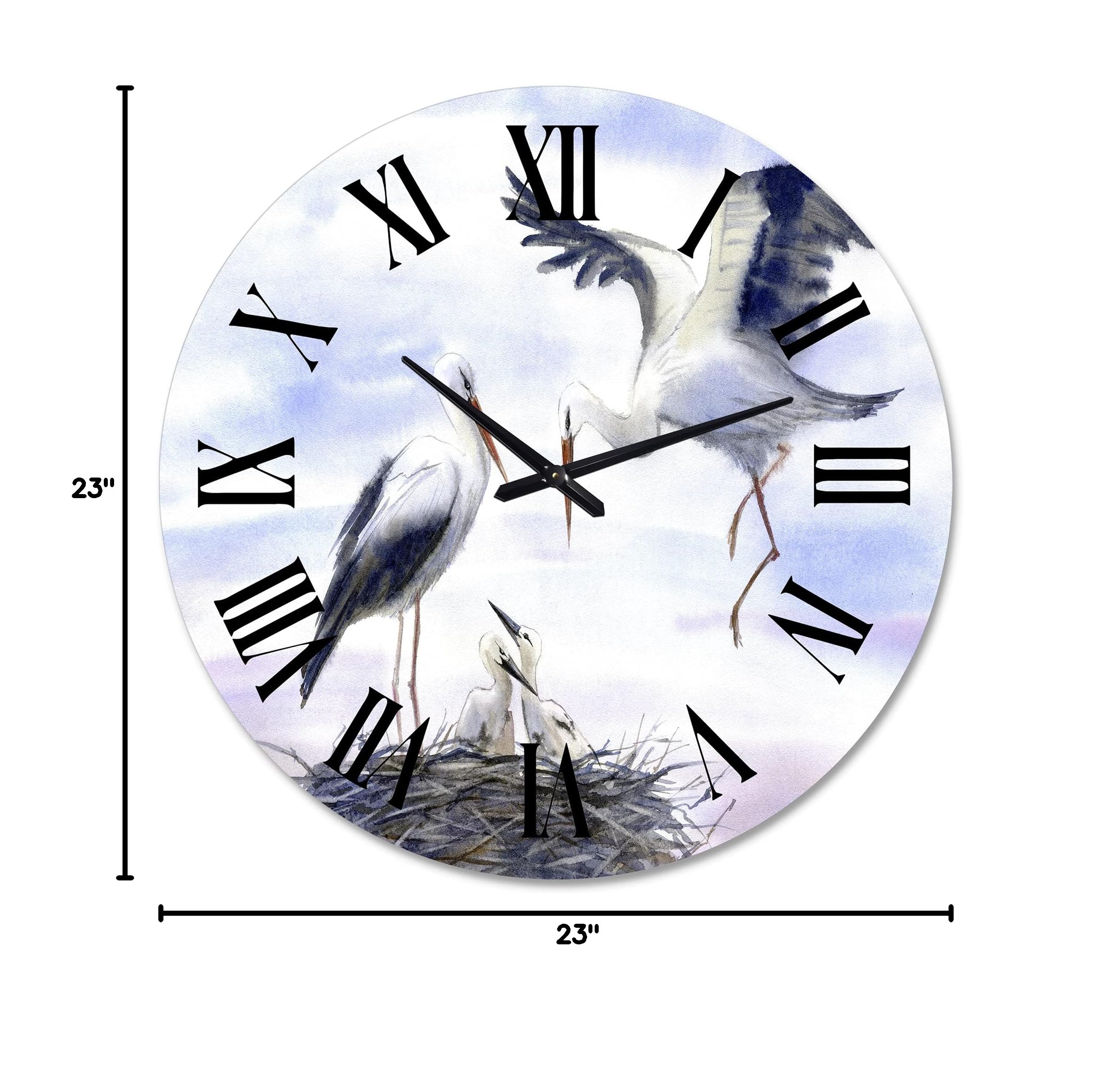 Farmhouse Wall Clock 'Storks in The Nest' - Large Rustic Wall Clock with Animal Design - Perfect for Home, Office & Living Room Decor - Silent Non-Ticking Clock for Bedroom & Kitchen
