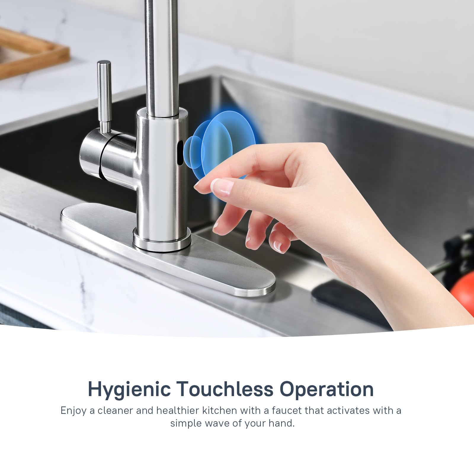 Arofa Touchless Kitchen Faucet with Pull Down Sprayer - Smart Motion Sensor Single Handle Stainless Steel Sink Faucet in Brushed Nickel - Ideal for Modern Kitchens and Busy Households