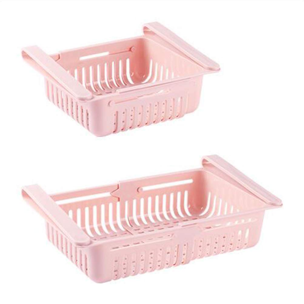 Cabilock 2-Pack Refrigerator Egg Storage Box - Mini Freezer Shelf Organizer, Non-Slip Kitchen Rack for Fruits, Vegetables & Tools - Space Saving Drawer Shelf for Fridge, Pantry & Small Kitchen Organization (Pink)