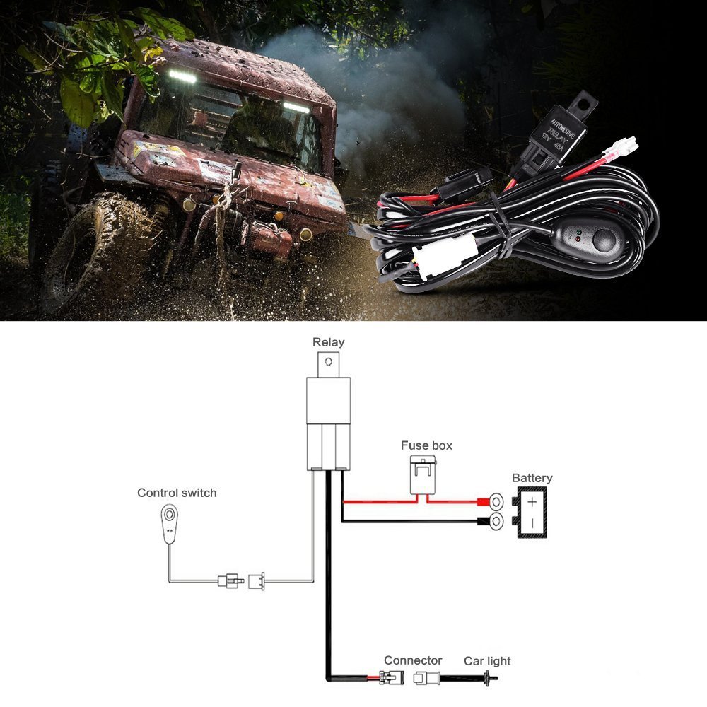 Auxbeam 12V 40Amp LED Light Bar Wiring Harness Kit - 8.2FT with ON/Off Switch & Fuse Relay for Off-Road Lights, Fog Lights, Work Lights (Universal 1 Lead 2.5M) - Perfect for Trucks, Jeeps, ATVs & Off-Road Adventures