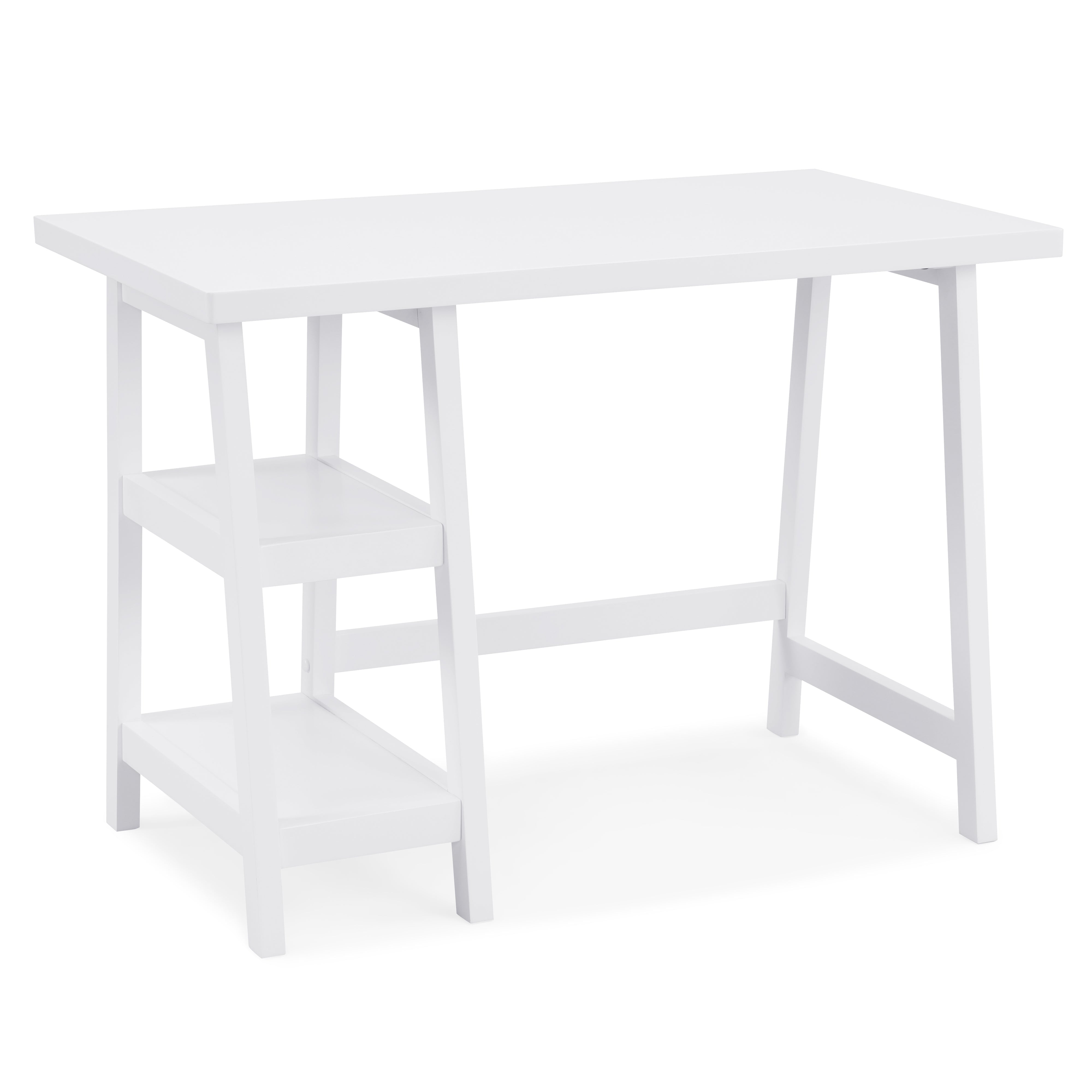 Roundhill Furniture Redina Contemporary White Wood Writing Desk with Storage - Modern Home Office Desk for Small Spaces, Study & Workstation