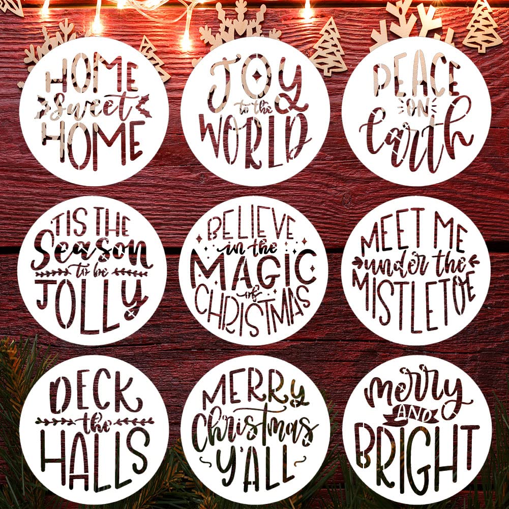 4 Inch Round Merry Christmas Stencils for Painting - Reusable Holiday Stencils for Wood, Glass, Walls, Cards & Cookies - Perfect for DIY Ornaments, Scrapbooking & Holiday Decorations
