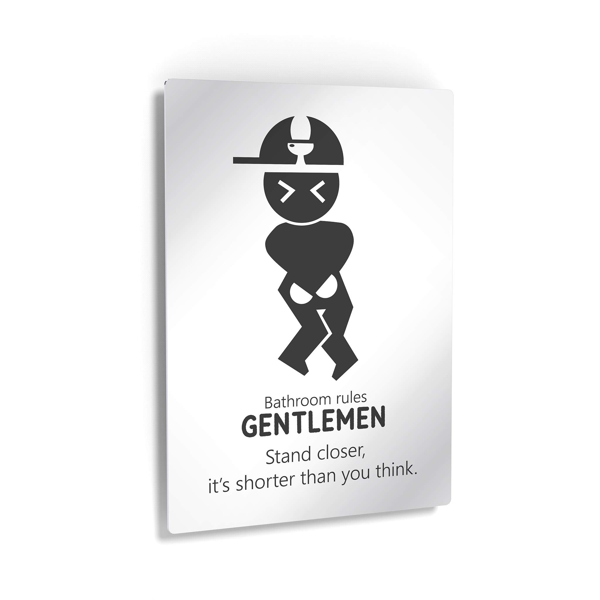 Funny Bathroom Sign - 'Gentlemen Stand Closer It's Shorter Than You Think' Metal Print Wall Art | 12x8 Inches | Ready to Hang Bathroom Decor for Home & Office | Made in USA | Perfect for Powder Rooms, Restrooms & Man Caves