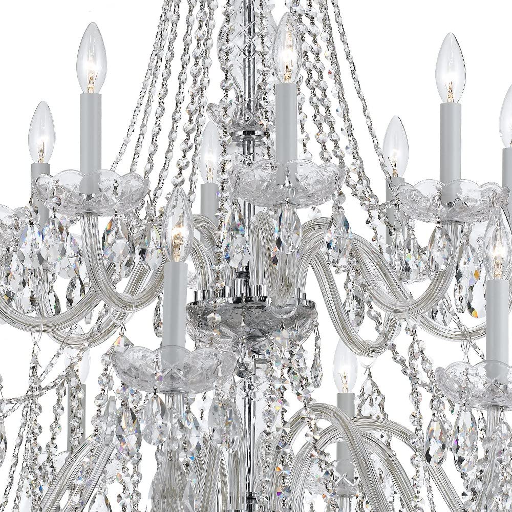 16-Light Crystal Chandelier with Strass Accents - Polished Brass Finish for Dining Room, Living Room & Bedroom Lighting