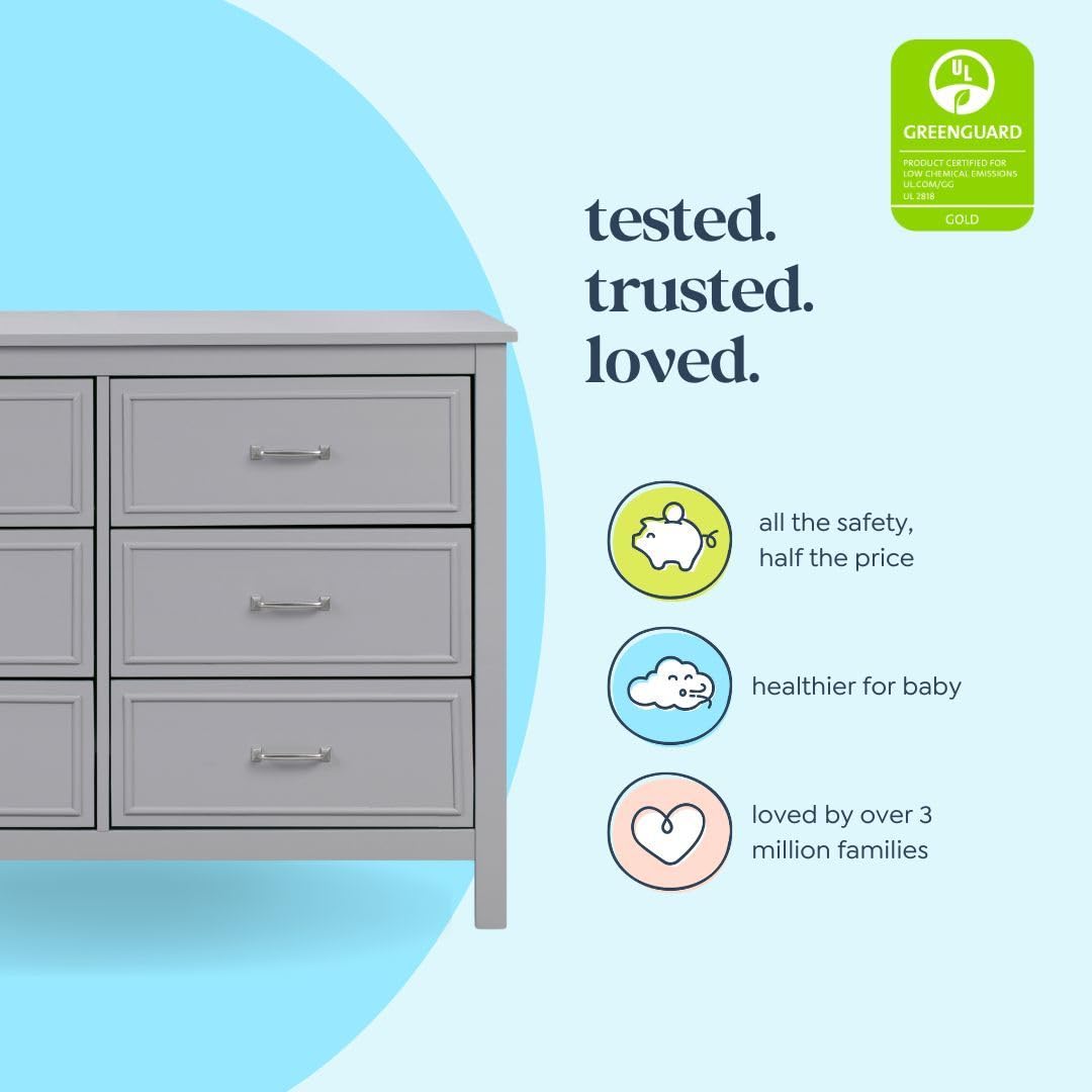 DaVinci Charlie 6-Drawer Double Dresser in Grey - Modern Bedroom Storage Furniture for Kids & Adults - Perfect for Nursery, Bedroom, or Guest Room Organization