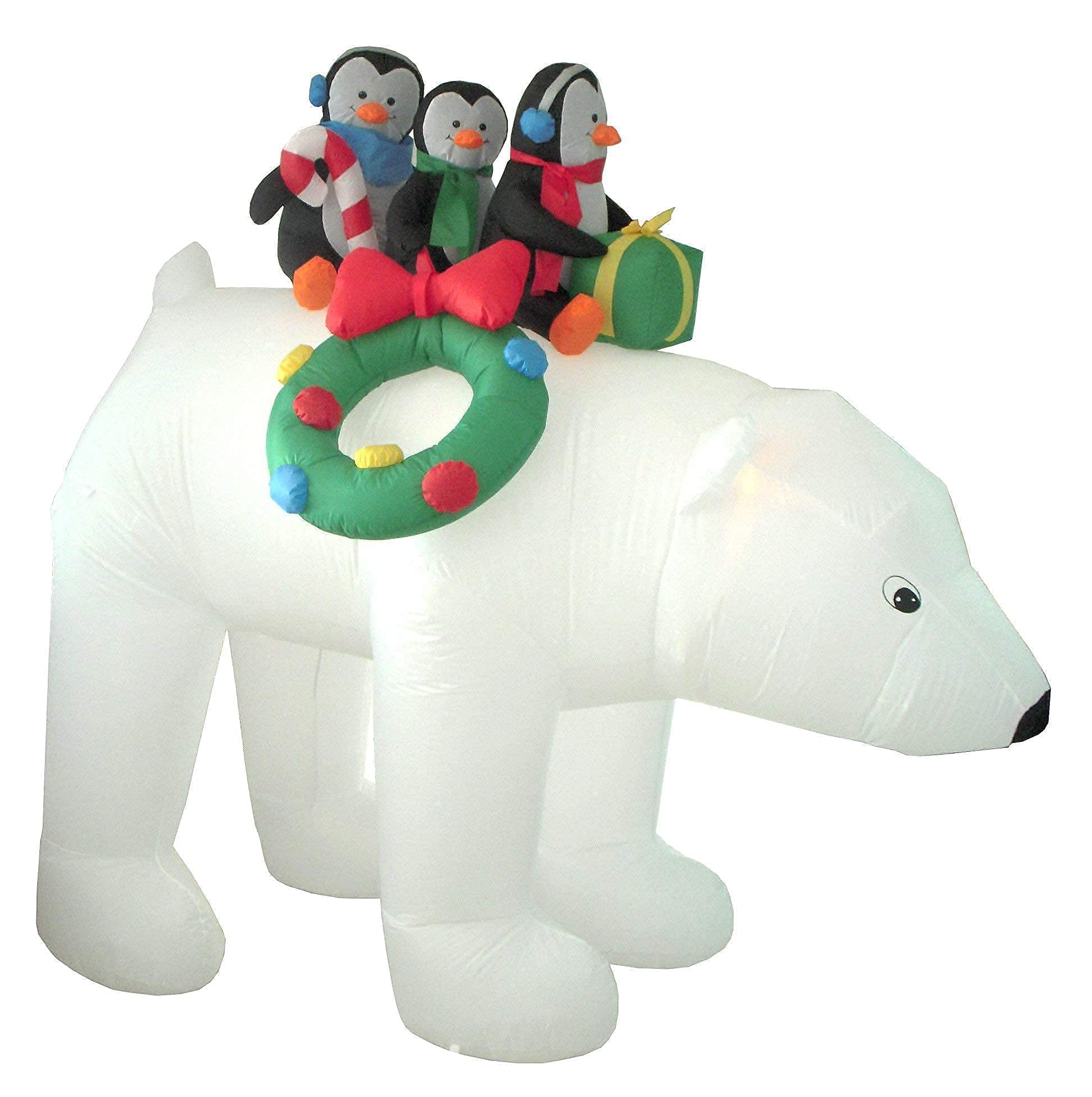 12ft Christmas Inflatable Santa Claus on Sleigh with 3 Reindeer & 8ft Inflatable 3 Penguins on Polar Bear - Outdoor Holiday Decorations Bundle for Xmas Yard, Party, and Home Decoration