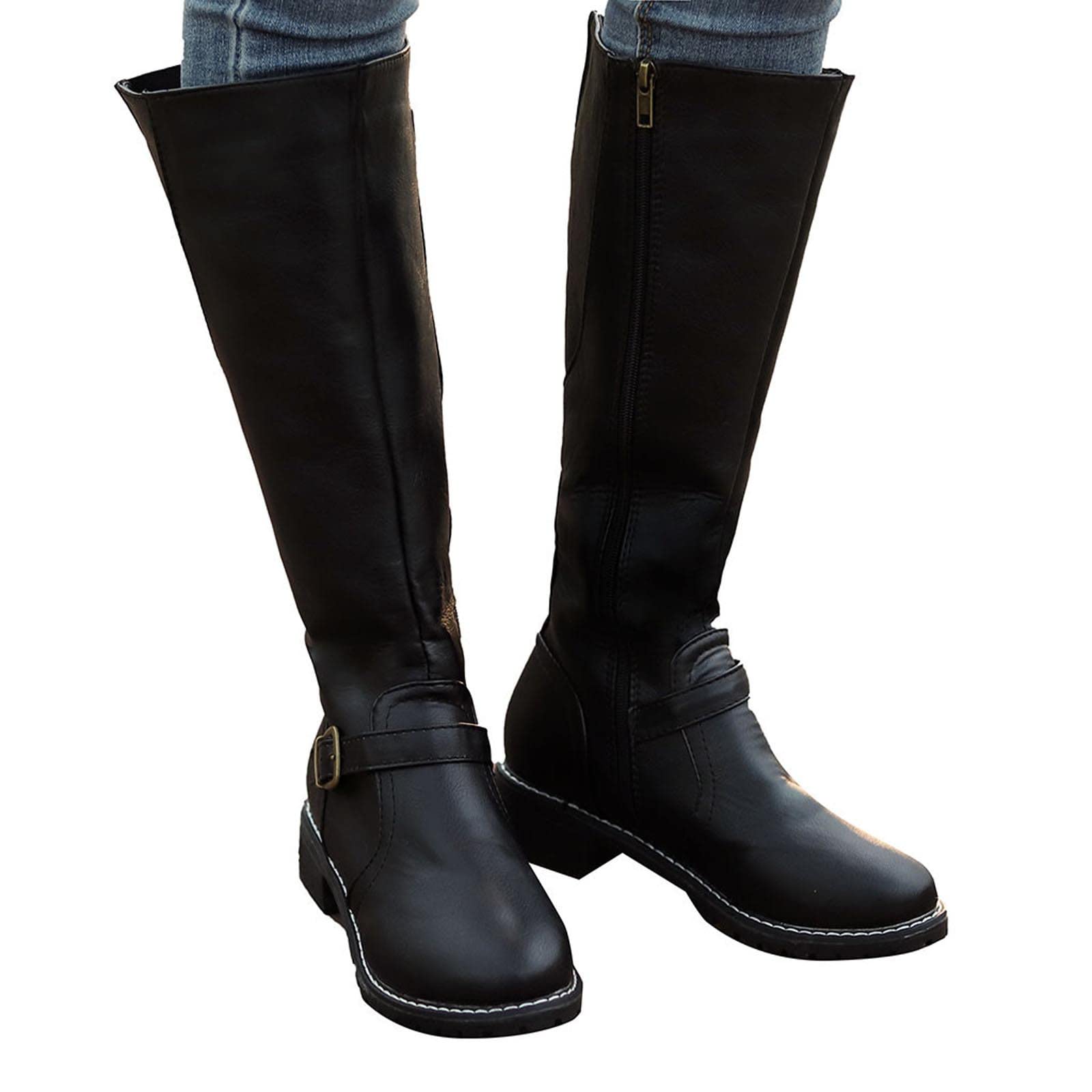 Western Riding Boots for Women - Genuine Leather Knee High Work Boots with Low Heel & Slip On Design - Perfect for Horseback Riding, Ranch Work & Country Fashion
