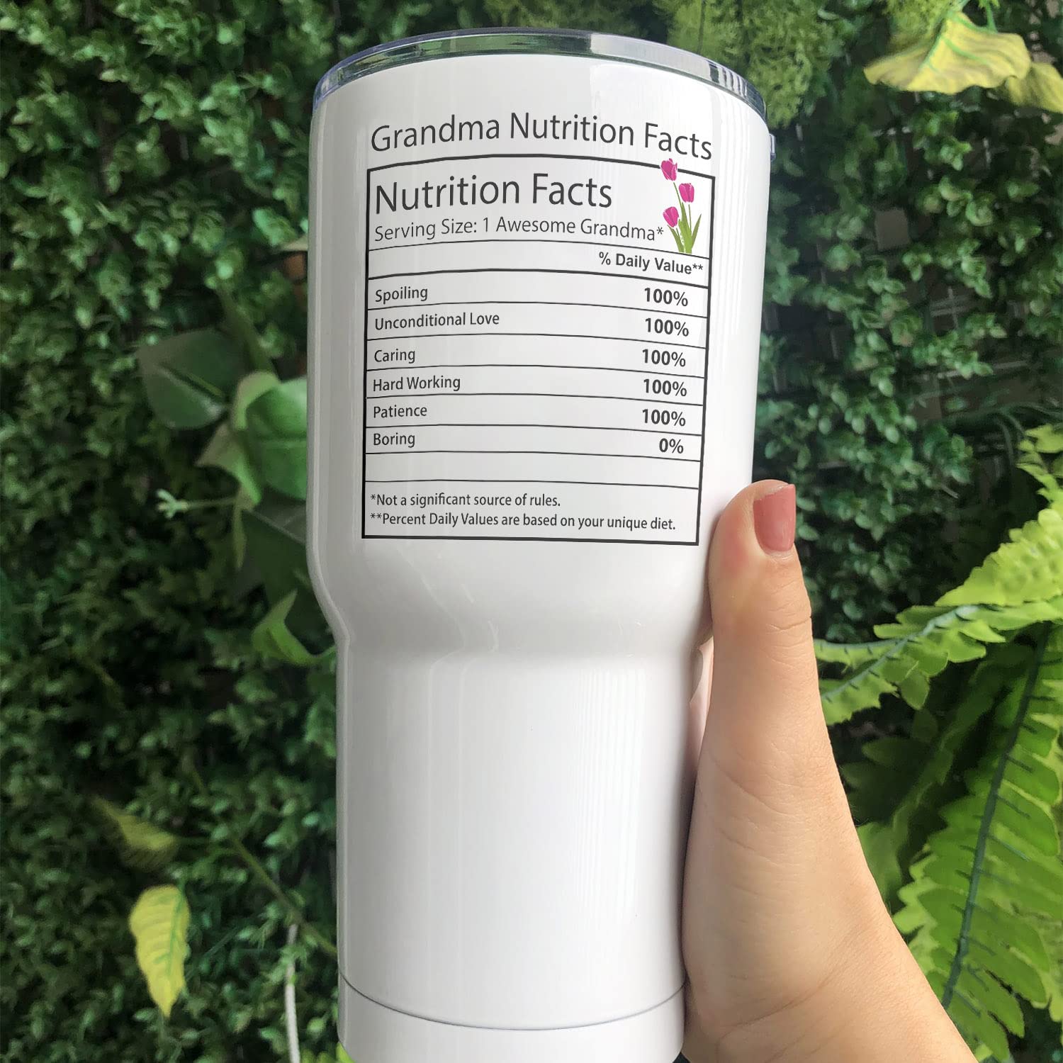 30oz Stainless Steel Insulated Tumbler - Funny Grandma Gift with Nutritional Facts Design, Vacuum Sealed Travel Coffee Mug for Hot & Cold Drinks - Perfect for Grandmother's Birthday, Kitchen Décor & Daily Commute