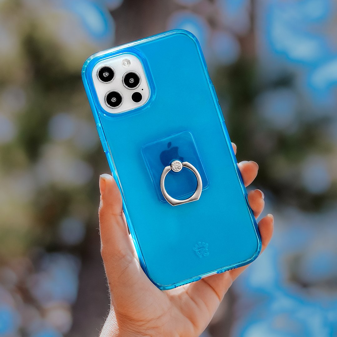 Neon Blue Clear iPhone Case - Shockproof & Scratch-Resistant Protective Cover for iPhone 12/13/14/15 Pro Max - Slim Fit Transparent Phone Case for Everyday Use & Outdoor Activities