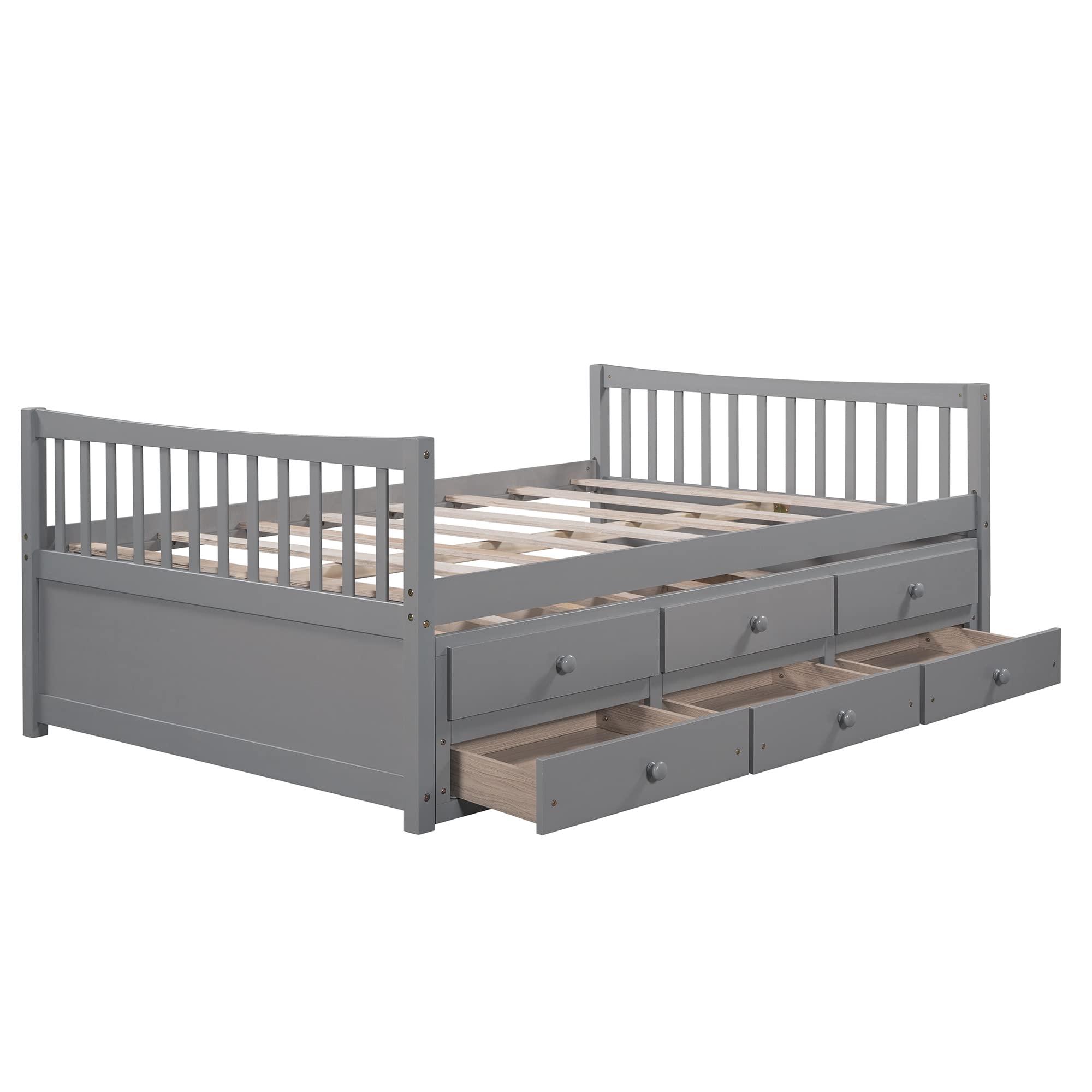**Harper & Bright Designs Full Size Daybed with Twin Trundle & 3 Storage Drawers – Wooden Captain’s Bed for Kids, Guests & Sleepovers – Space-Saving Platform Bed (Gray) – Perfect for Small Rooms, Dormitories & Guest Bedrooms**