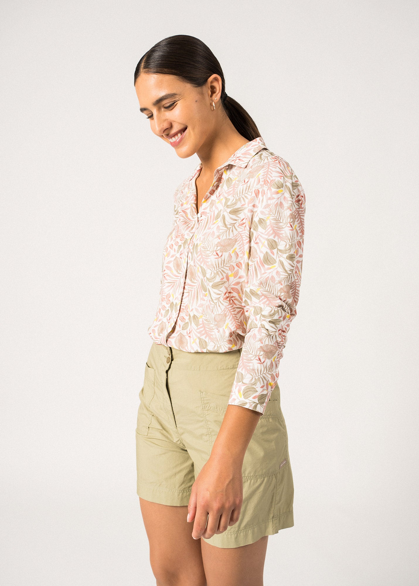 MALAURY Women's Printed Button Down Blouse - Soft Almond & Terracotta Floral Shirt for Work, Office & Casual Outfits