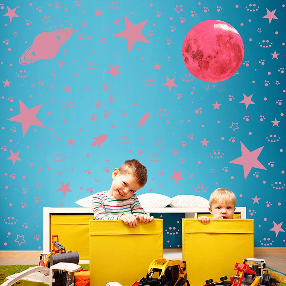 Yuhoo Glow in The Dark Stars Wall Stickers - 11 Inch Realistic Glowing Stars & Moon Decals for Ceiling, Kids Bedroom & Nursery Decor | Perfect for Night Lights, Space-Themed Rooms & DIY Starry Sky Projects