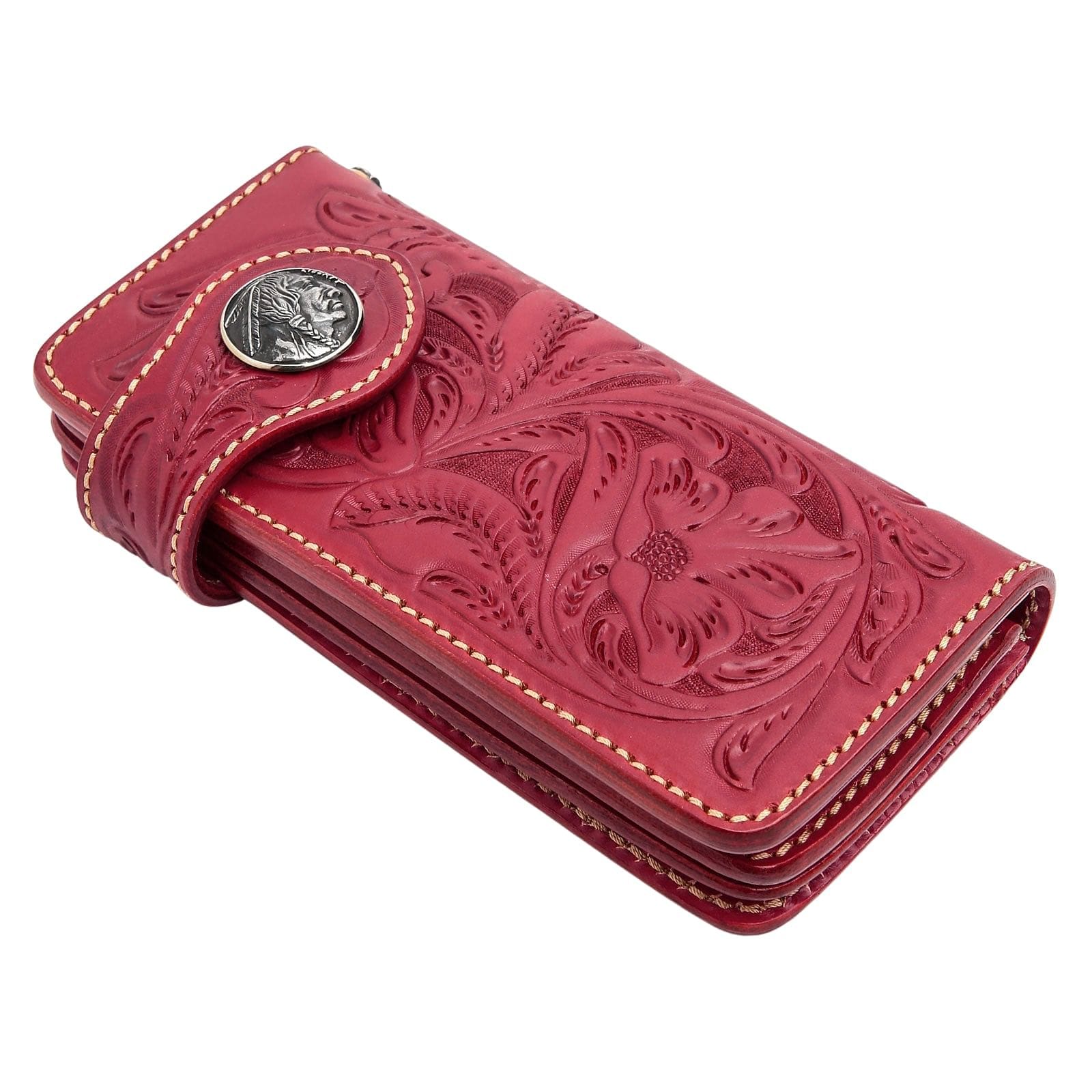 Premium Genuine Red Indian Leather Biker Wallet for Men - Stylish & Durable RFID Blocking Wallet for Motorcycle Riders, Travel & Everyday Use