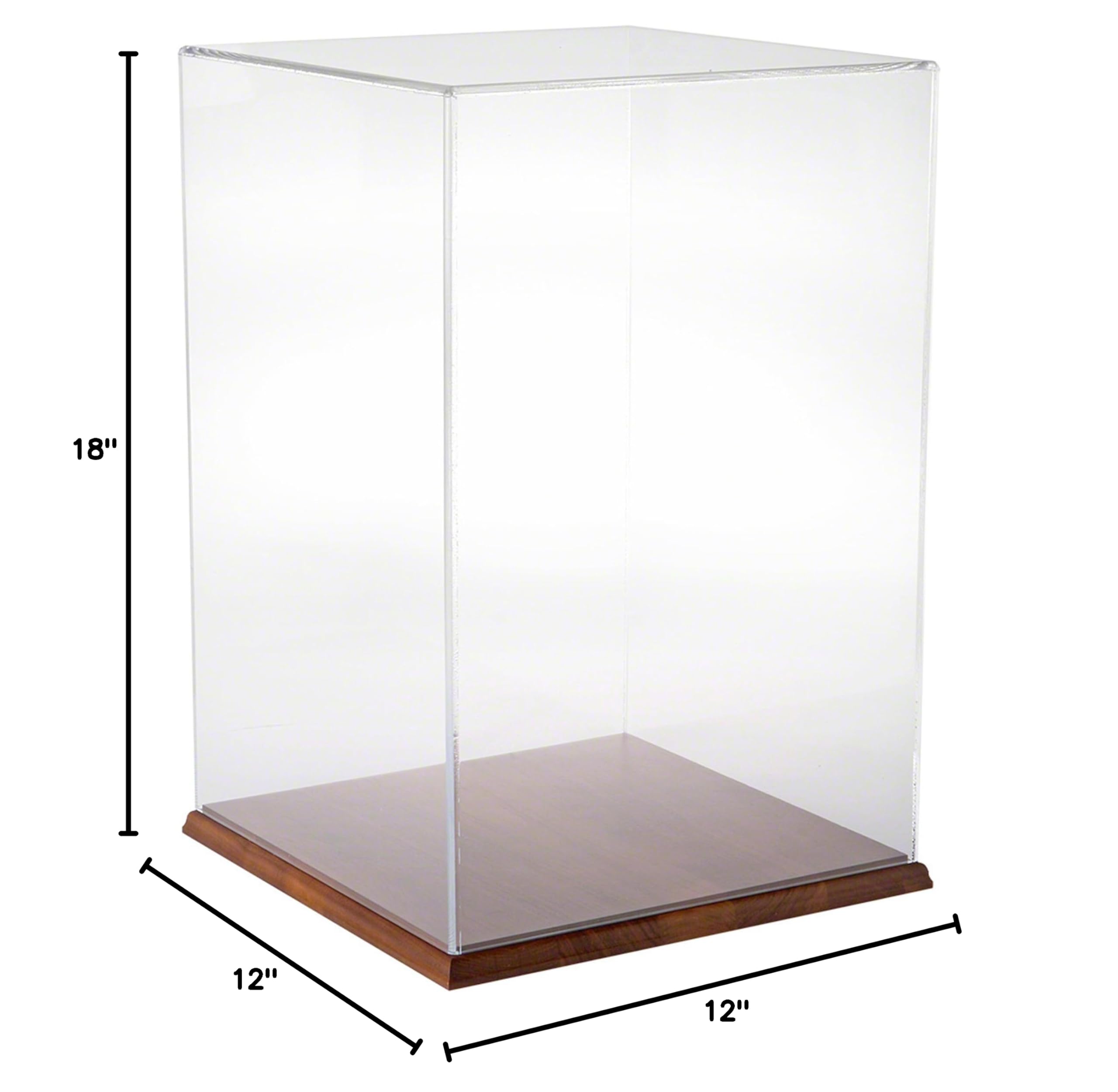 12x12x18 Inch Clear Acrylic Display Case with Hardwood Base - Premium Showcase for Collectibles, Awards & Memorabilia - Perfect for Home Decor, Retail Displays & Museum Exhibits