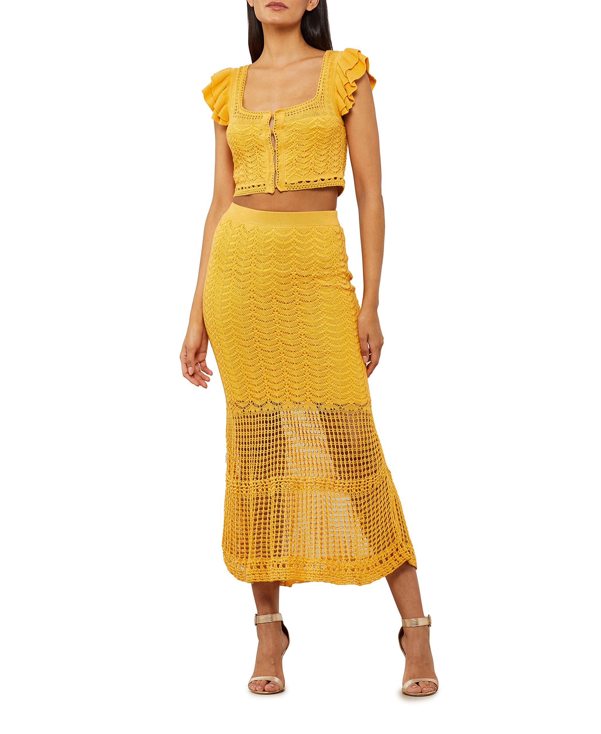 BCBGMAXAZRIA Women's Boho Crochet Maxi Skirt - Flowy Beach Skirt with High Waist for Summer, Vacations & Music Festivals
