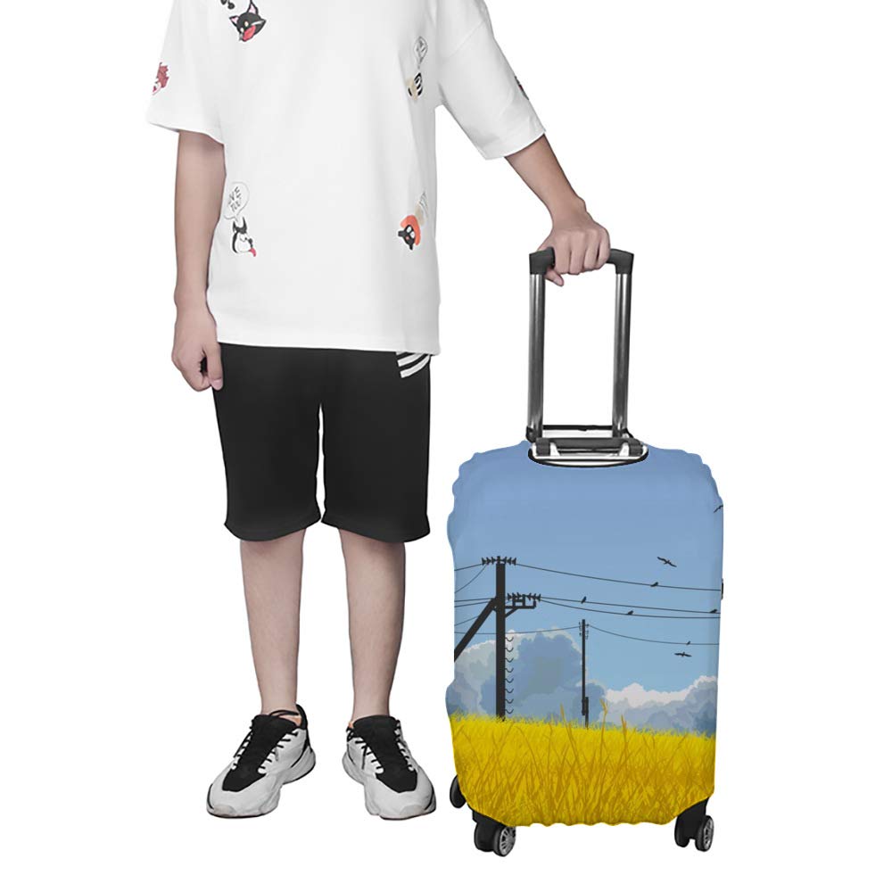 XL Luggage Cover for 28-32 Inch Suitcases - Horizontal Yellow Grass Blue Sky Clouds Landscape Design Protective Suitcase Protector | Perfect for Travel, Vacation & Airplane Trips
