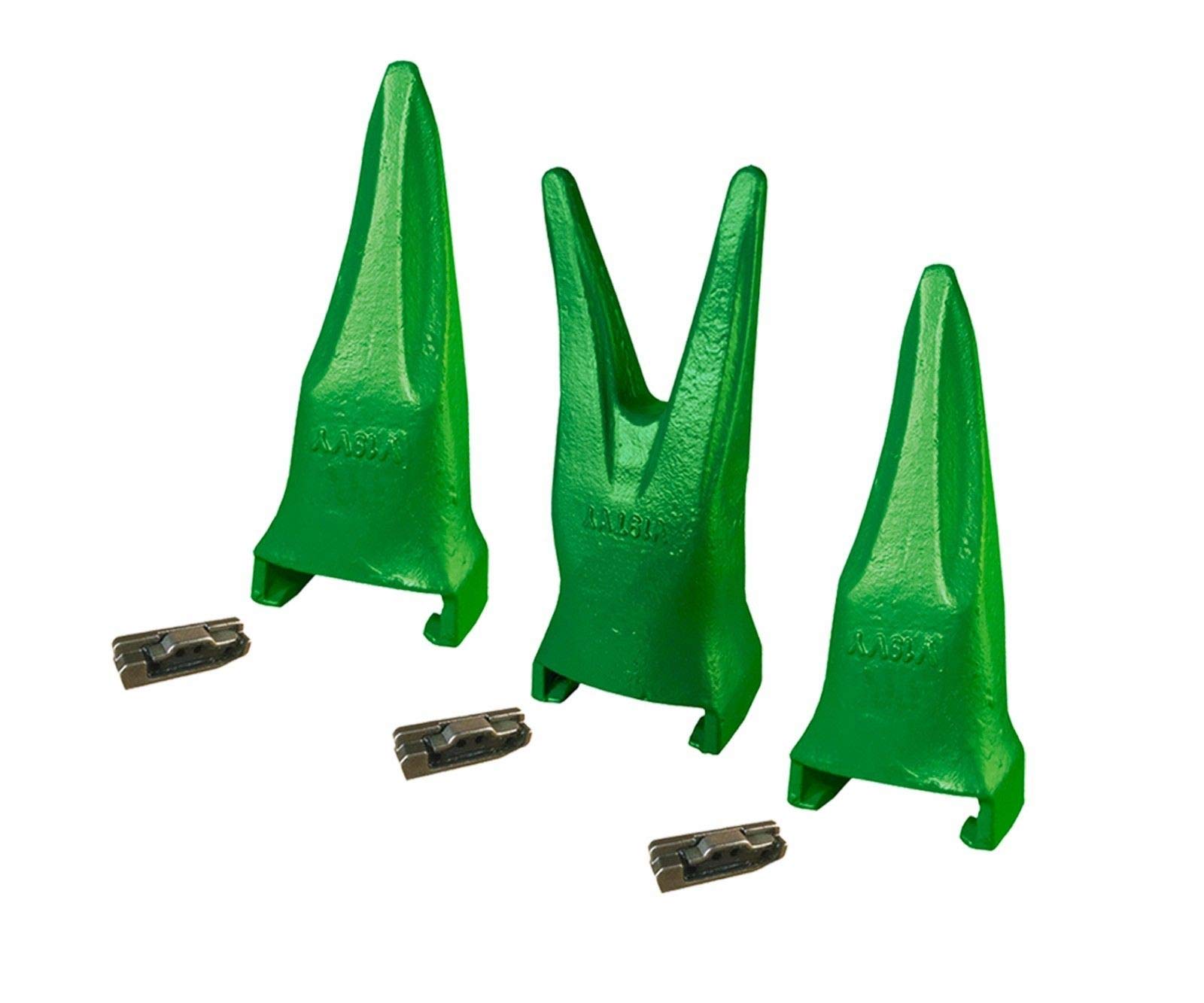 3-Piece Esco Style Super V Excavator Bucket Tiger Rock Teeth & Pins Kit - V19TVY, V19VY - Heavy-Duty Replacement Teeth for Mining, Construction & Demolition Equipment