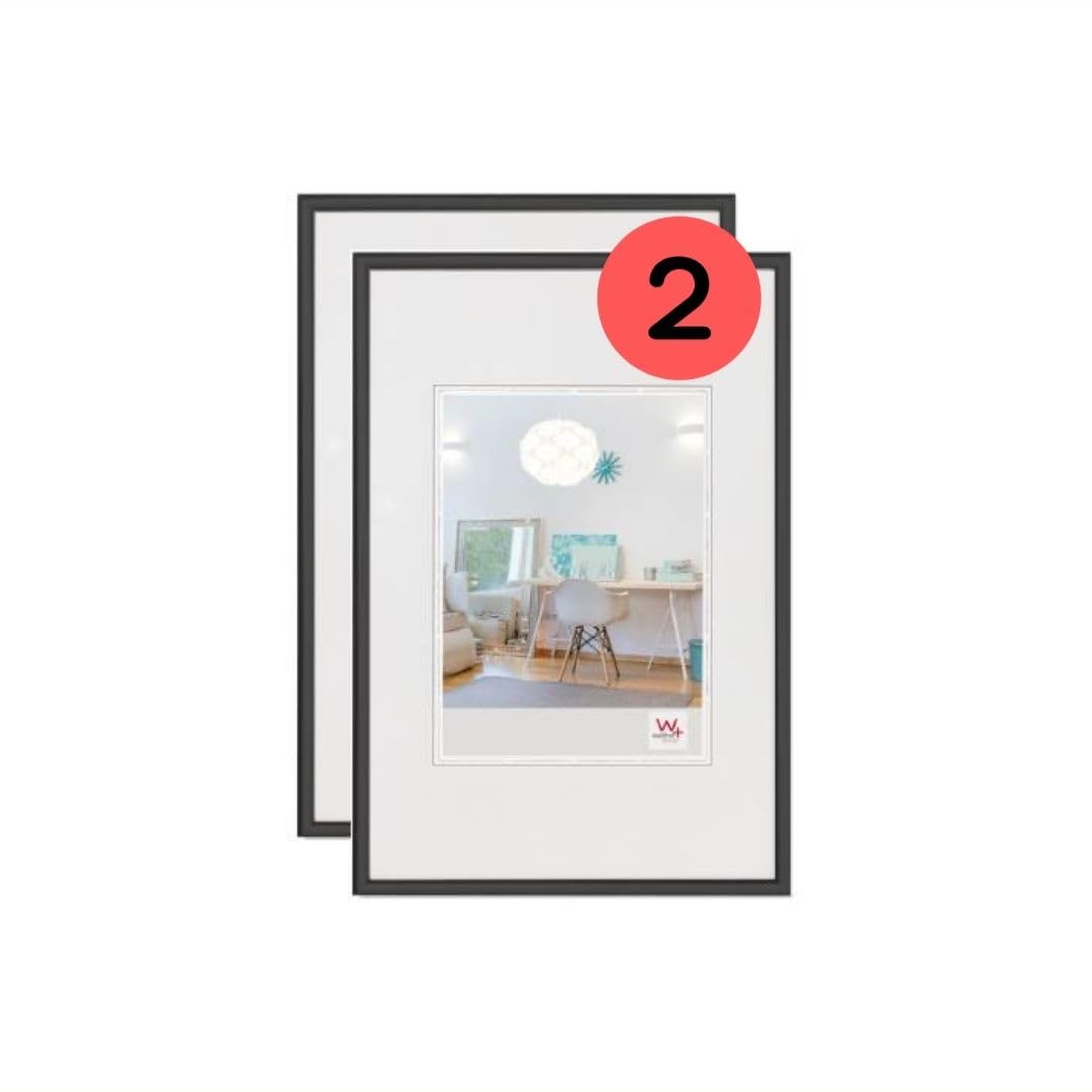 50x60cm Black Picture Frame Twin Pack - Lightweight Plastic Photo Frames for Wall Display, Home & Office Decor - KV060BD