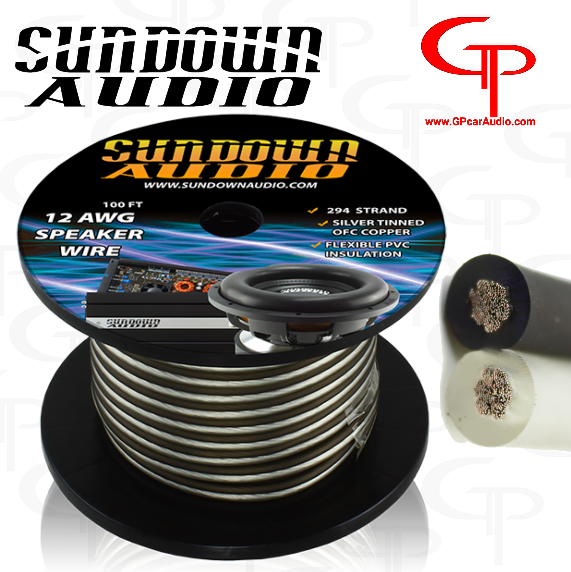 Premium Sundown Audio 12 AWG OFC Speaker Wire - 100FT High-Quality Silver/Black Oxygen-Free Copper Cable for Car Audio, Home Theater & Professional Sound Systems