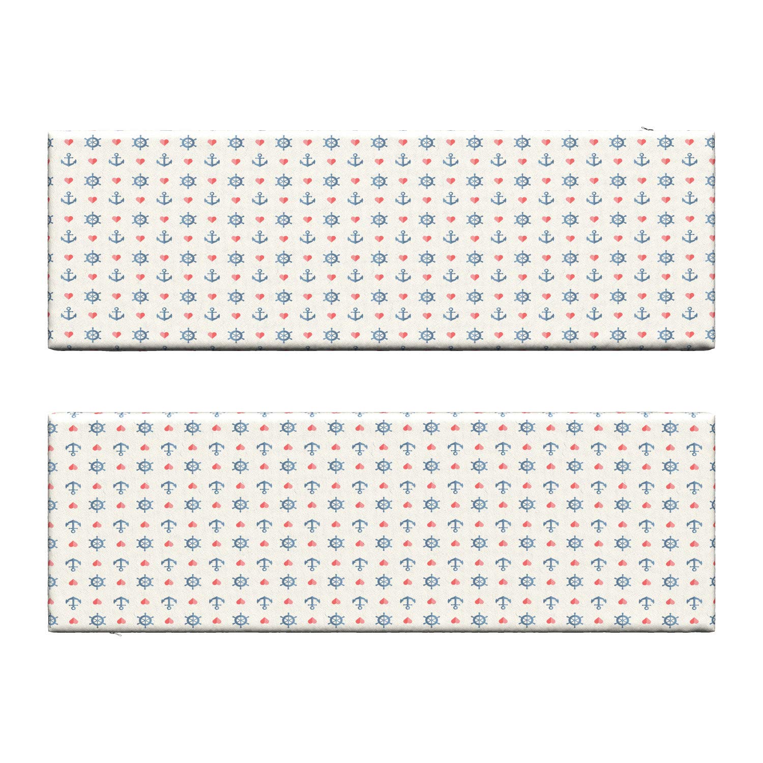 Ambesonne 2-Piece Anchor Bench Cushion Set - Nautical Maritime Design with Sea Waves & Red Hearts, 45