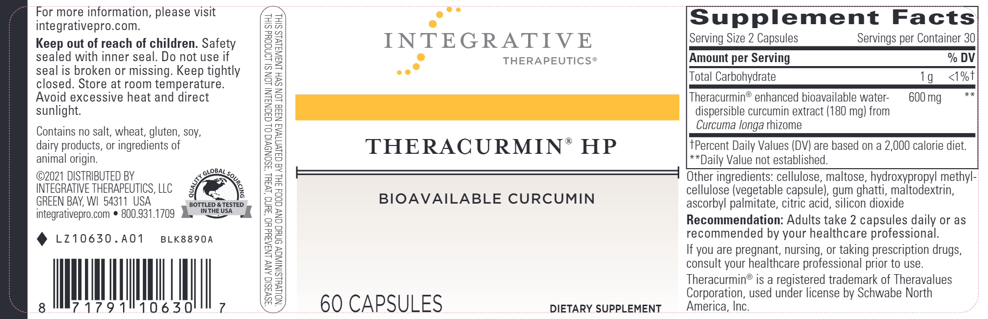 Theracurmin HP 60 Capsules - Premium Turmeric Curcumin Supplement for Joint & Inflammation Support - Ideal for Active Lifestyles & Wellness Routines