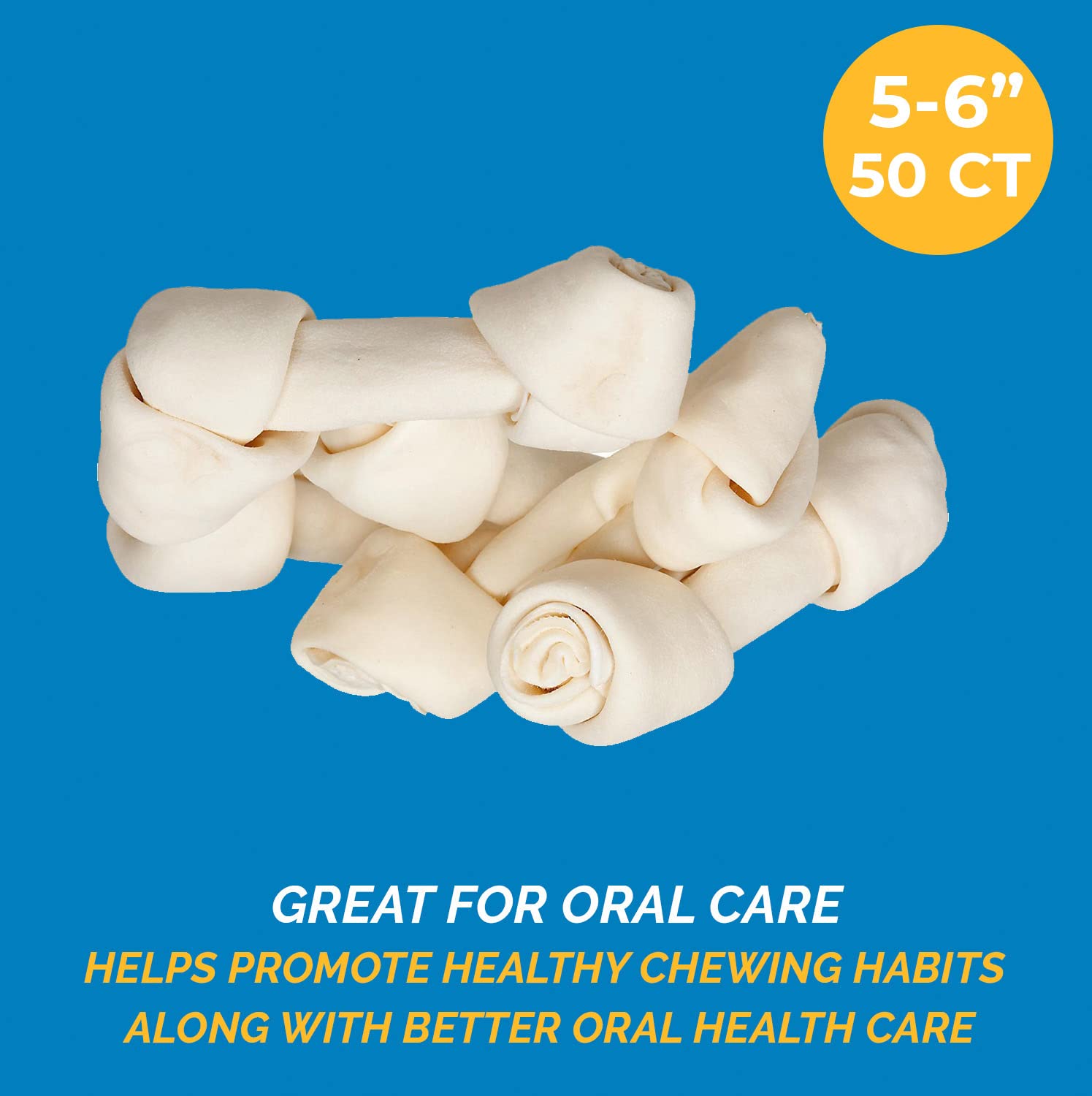 5-6 Inch Natural Rawhide Bones for Dogs - Premium Long Lasting Dog Chews, Free Range Grass-Fed Cattle, No Hormones or Additives (50 Count) - Perfect for Puppy Teething, Aggressive Chewers & Dental Health
