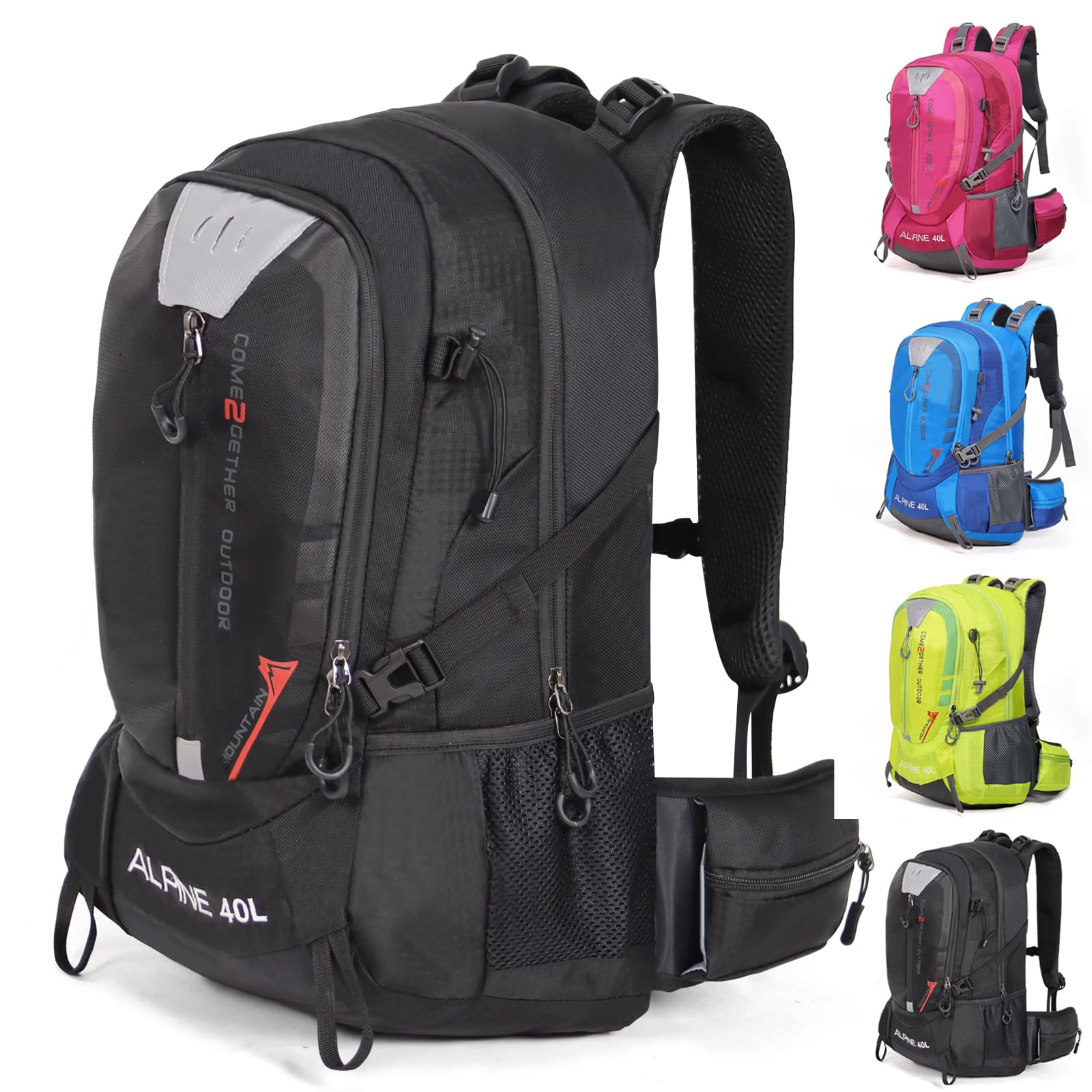 40L Lightweight Hiking Backpack for Camping & Outdoor Travel - Waterproof Rain Cover Included - Durable Daypack for Women & Men (Black) - Perfect for Hiking, Backpacking & Daily Commute