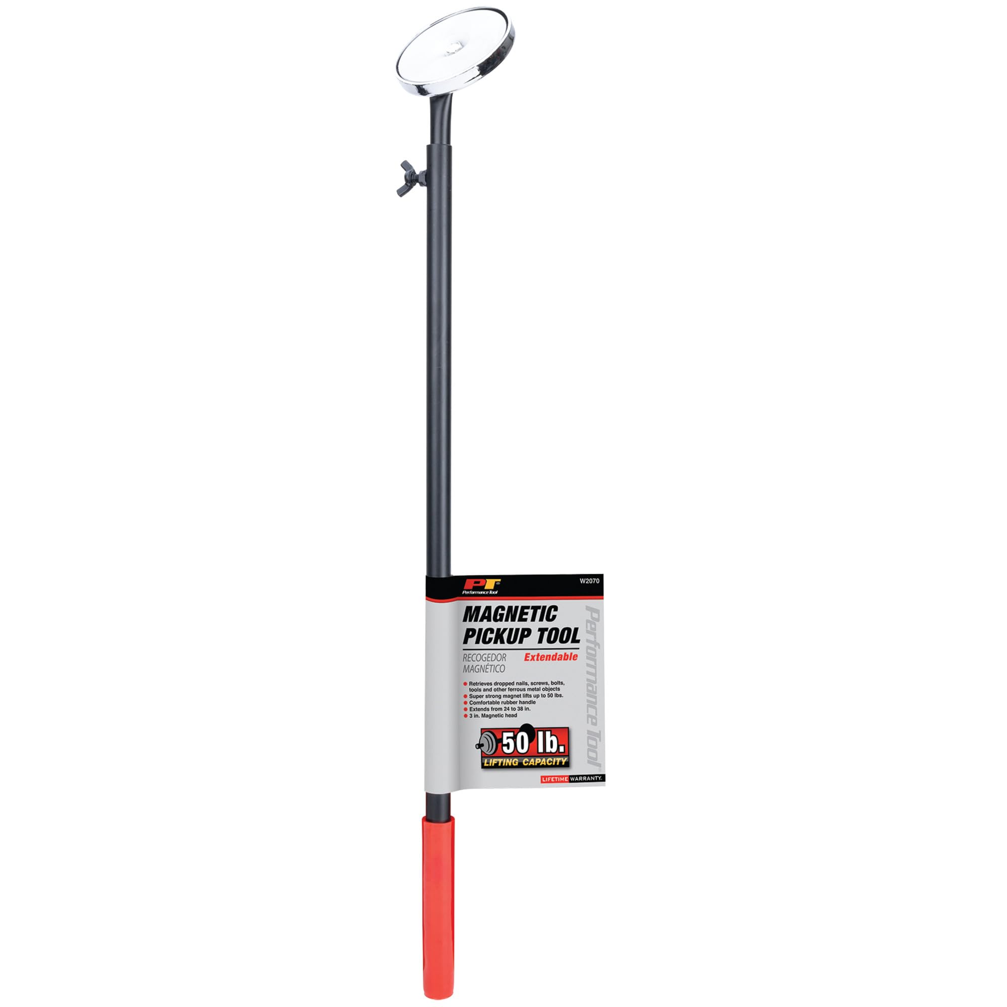 Performance Tool W2070 50-Pound Extendable Magnetic Pickup Tool - Heavy Duty Retrieval Tool for Nuts, Bolts & Metal Objects - Ideal for Auto Repair, Construction & Workshop Use