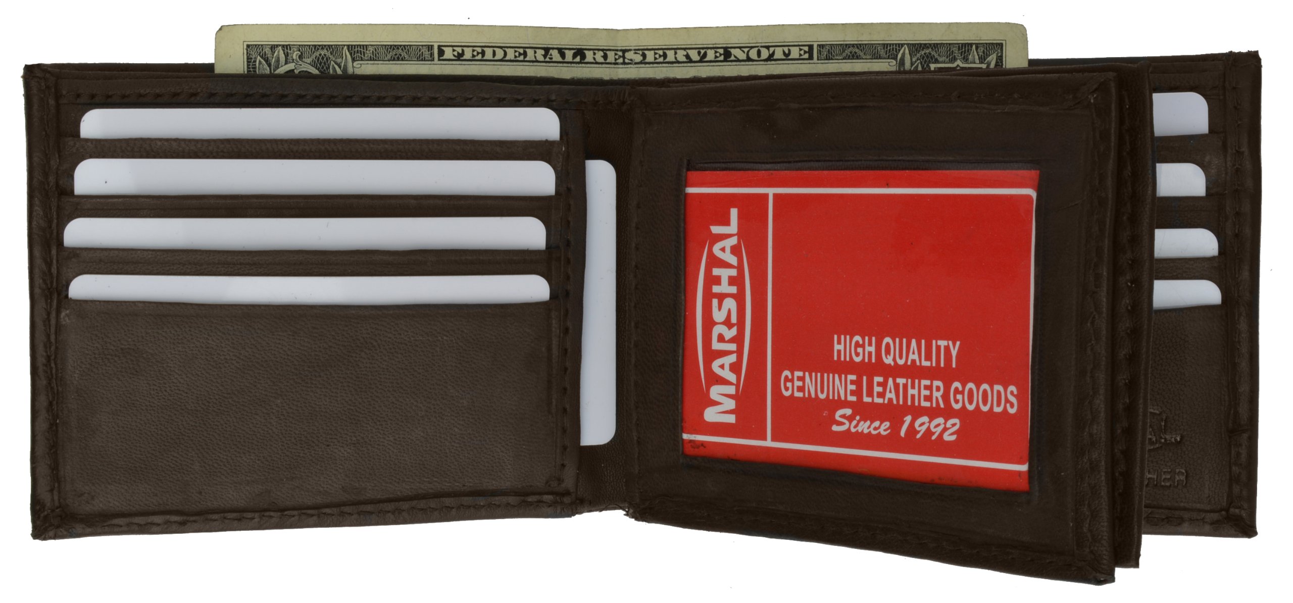 Premium Men's Genuine Leather Bifold Wallet with Triple Card Windows - Classic Brown for Everyday Use & Business Occasions