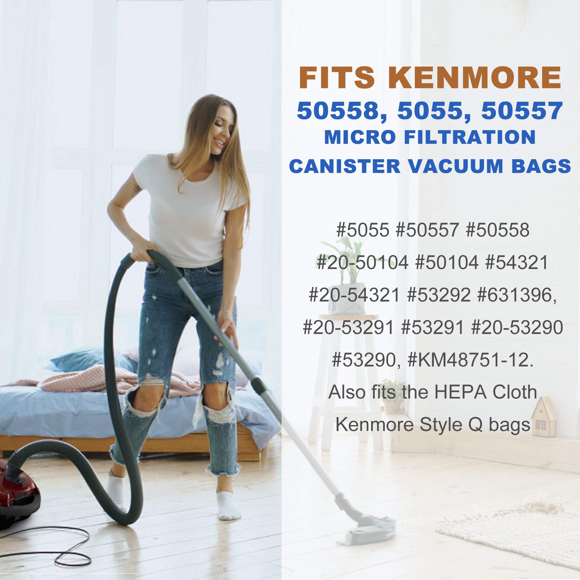 LotFancy HEPA Vacuum Bags 5-Pack - Compatible with Kenmore Canister Models 5055, 50557, 50558, 20-50104, 20-53291, 20-53292 & Panasonic C-5, C-18 Vacuum Cleaners - Premium Filtration for Dust Mites, Pet Hair & Allergens - Ideal for Home Cleaning & Allergy Relief