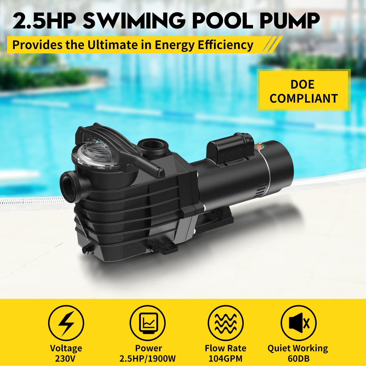 2.5HP Dual Speed Pool Pump 230V - 6240GPH High Flow Swimming Pool Pump with 79FT Head Lift, 1.5