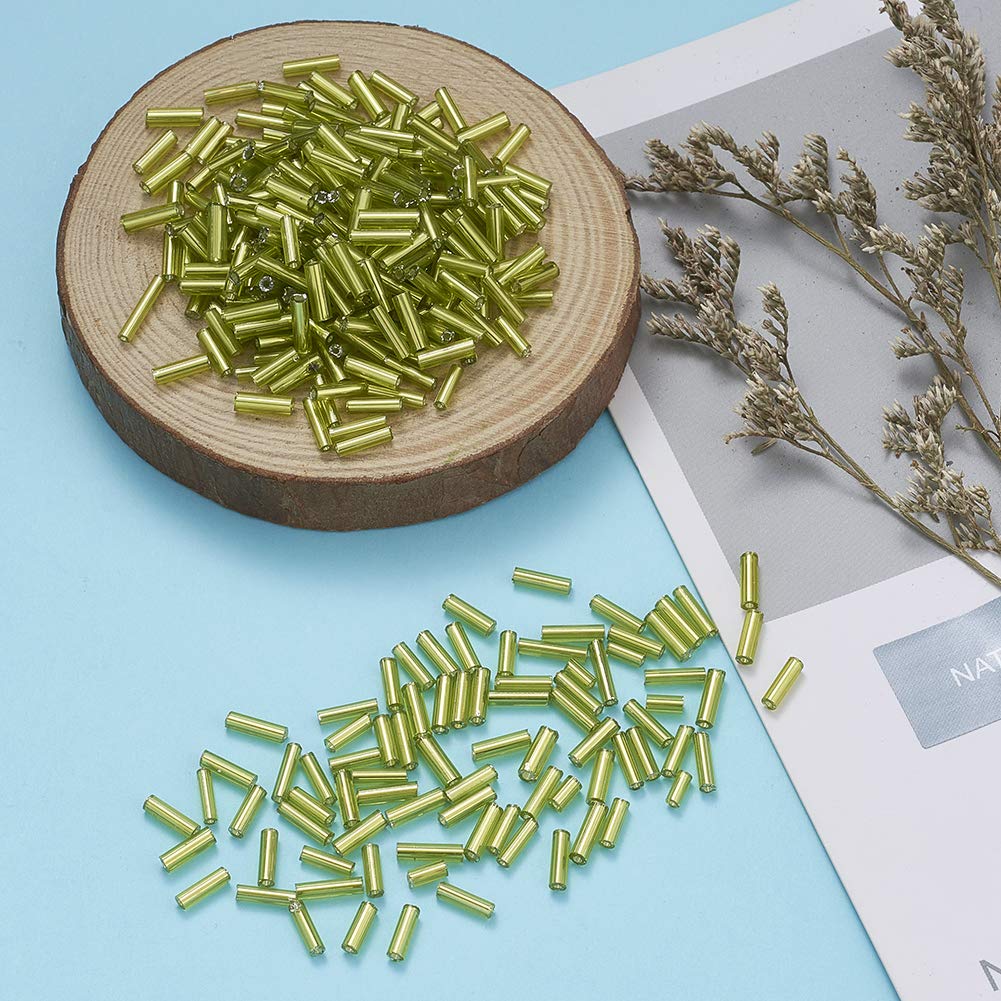 Pandahall 50g/Box Silver Lined Glass Bugle Beads 6x1.8mm Tube Loose Glass Seed Spacer Beads for Jewelry Making (Yellow Green) - DIY Bracelets, Necklaces & Craft Projects