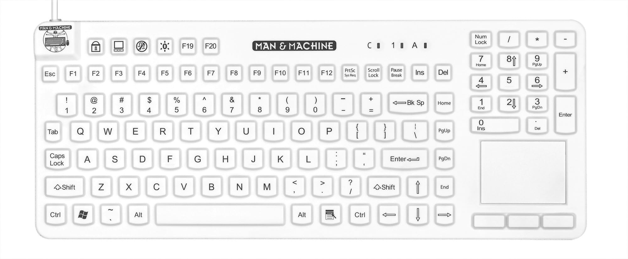 Waterproof Sealed Touch Keyboard for Man & Machine - White | Ideal for Medical, Industrial & Wet Environments