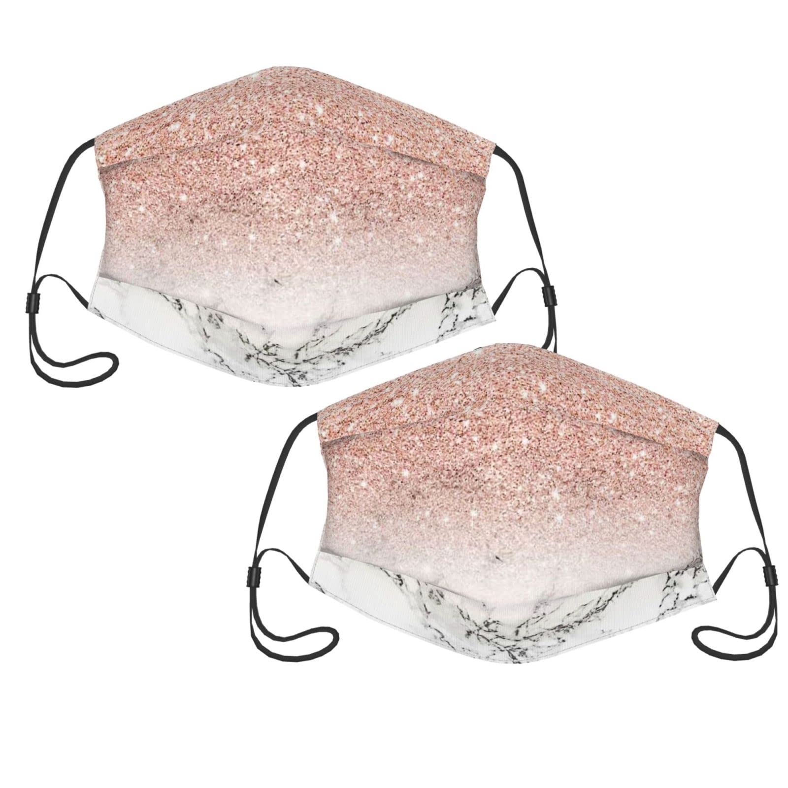 Yesliy Gold Pink Glitter Reusable Couple Face Masks with 2 Filters - Washable Fashion Balaclava, Adjustable Ear Hooks, Soft & Breathable for Outdoor Dust & Wind Protection (One Size) - Perfect for Date Nights, Concerts, and Winter Sports