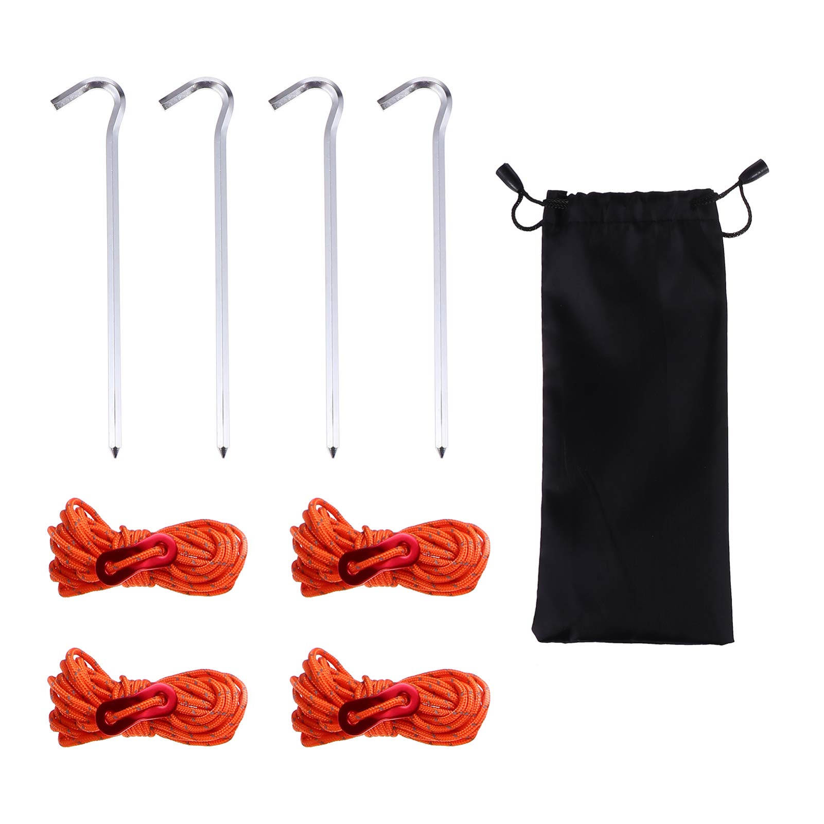 BESPORTBLE Aluminum Alloy Tent Stakes Set - Hexagon Rod Camping Pegs with Storage Bag & Rope for Outdoor, Garden & Canopy (Red) | Durable Tent Accessories for Camping, Hiking & Landscape Use