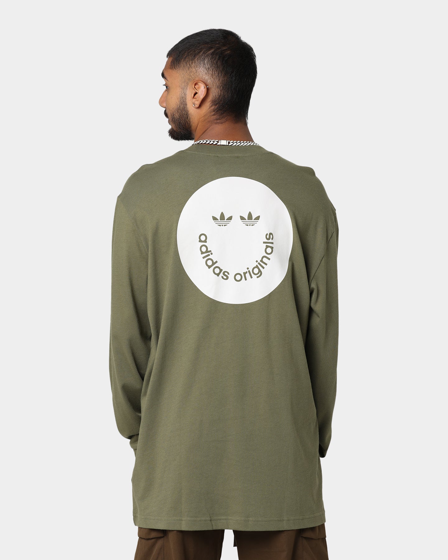 Adidas Men's Long Sleeve Graphic T-Shirt - Craft Khaki Color | Casual Streetwear & Athletic Performance Top for Running, Gym & Everyday Wear