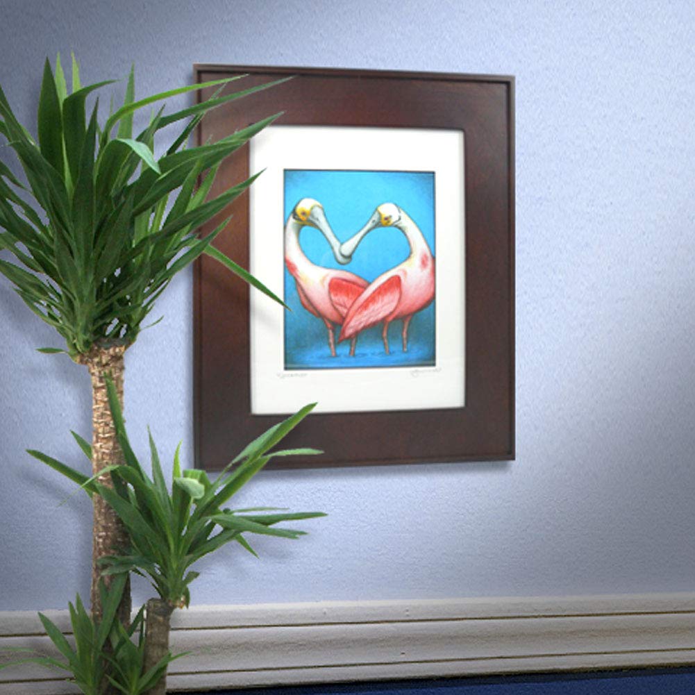 Pink Spoonbill Birds Framed Fine Art Print - 16x19 Inch American Made Wall Decor for Living Room & Bedroom
